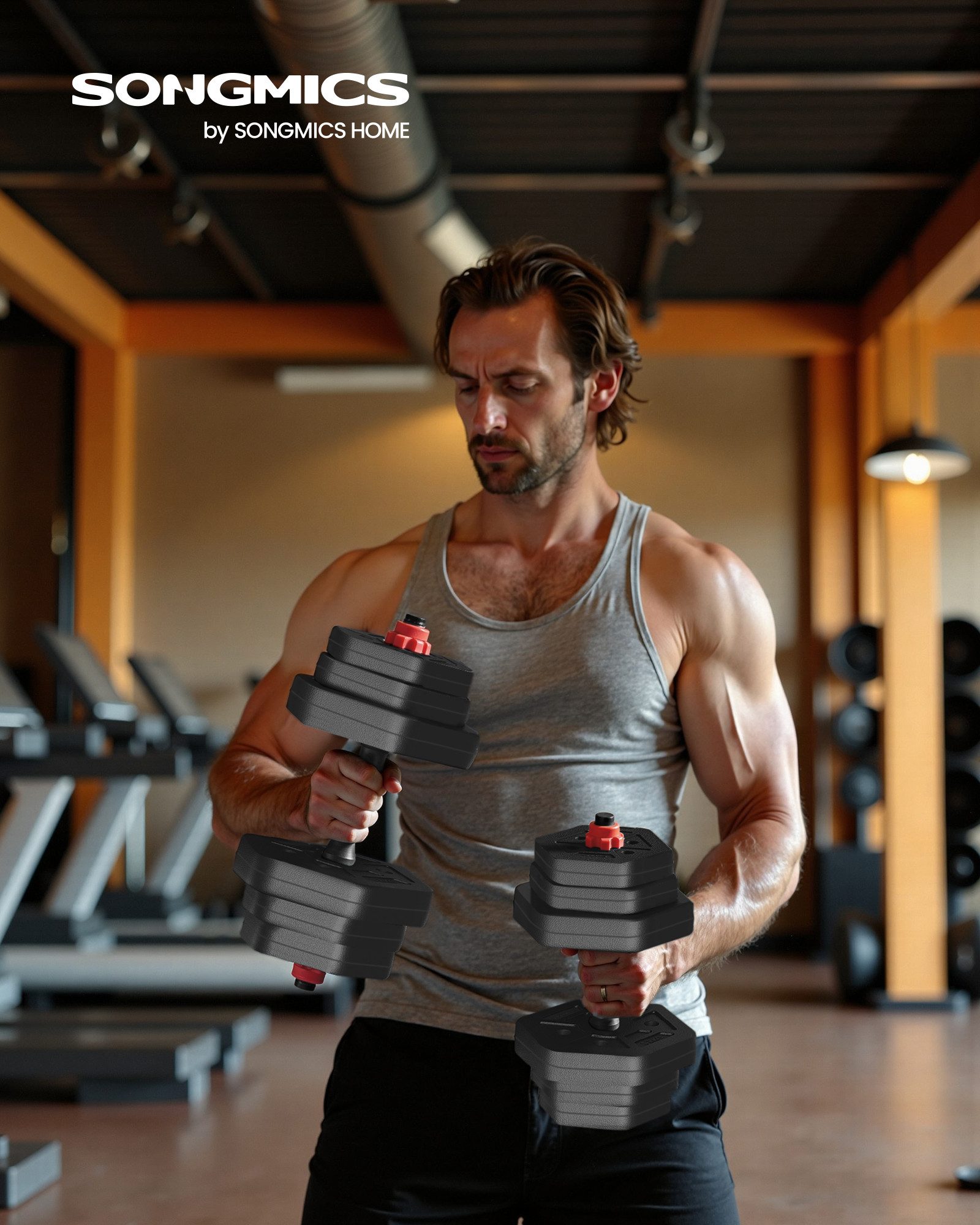 SONGMICS Hantel-Set Hanteln mit Verbindungsstange, Hexagon, Kurzhantelset, für Workout, Fitnesstraining, Gewichtheben für Zuhause, Fitnessstudio