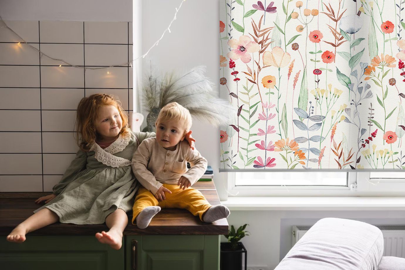 Rollo Lichtschutz Verdunklungsrollo Freihängend Bunte Blumen, Tulup, halbtransparent, Freihängend, Verschraubung, Bedruckt
