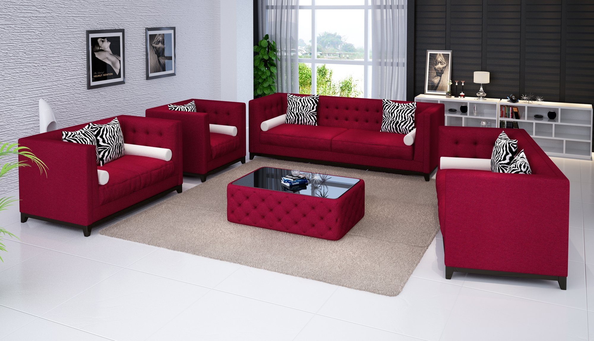 JVmoebel Sofa Sofagarnitur Set Design Sofas Polster Couchen Leder 3 2 Sitzer, Made in Europe Rot