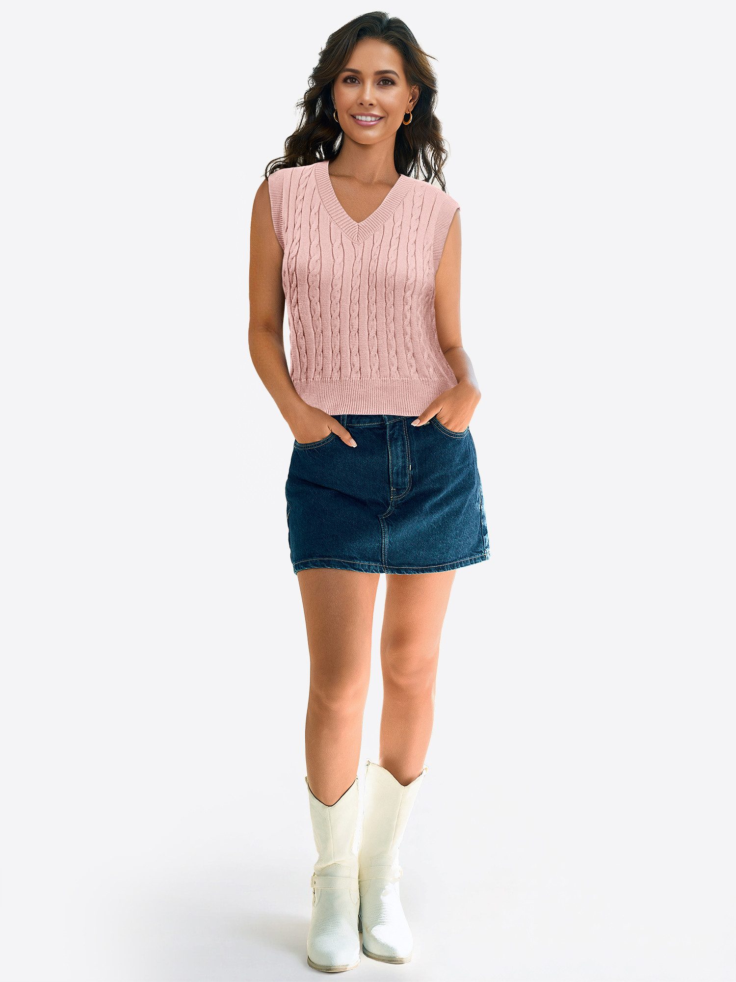 Imily Bela Strickweste Damen Ärmellose Kurze Weste (Packung, 1-tlg., 1per-Pack) Volltonfarbe