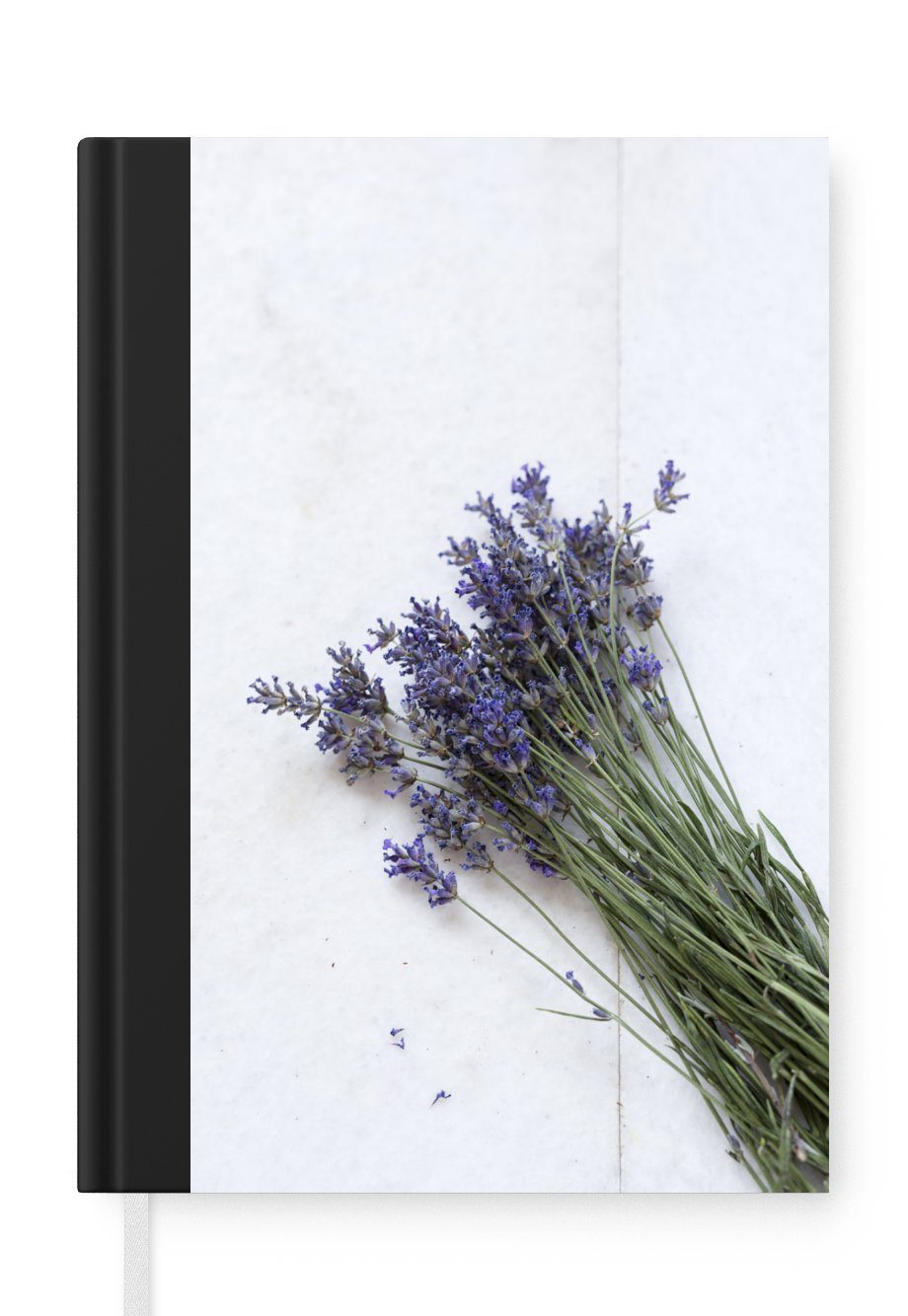 MuchoWow Notizbuch Geernteter medizinischer Lavendel auf Marmor, Journal, Merkzettel, Tagebuch, Notizheft, A5, 98 Seiten, Haushaltsbuch