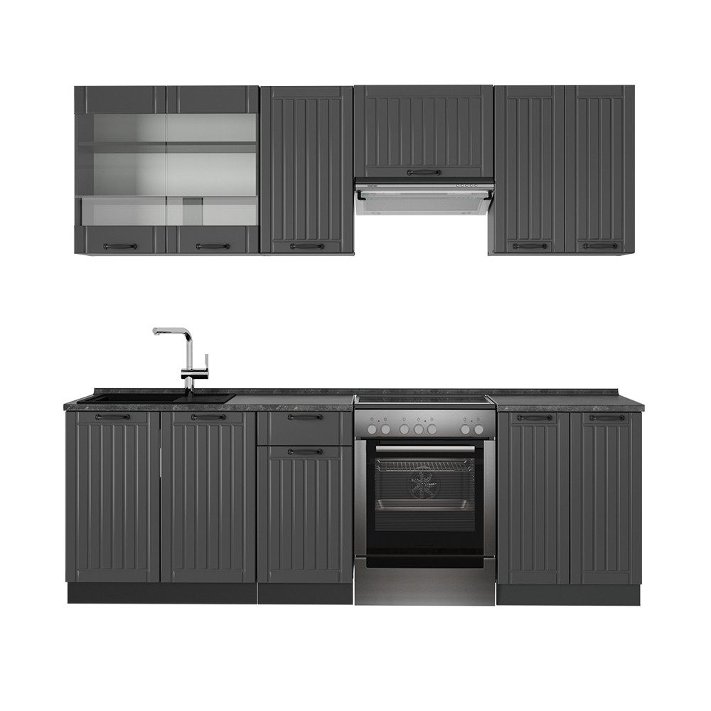 Vicco Küchenzeile Fame-Line, Dunkelgrau/Anthrazit, 240 cm, günstig online kaufen