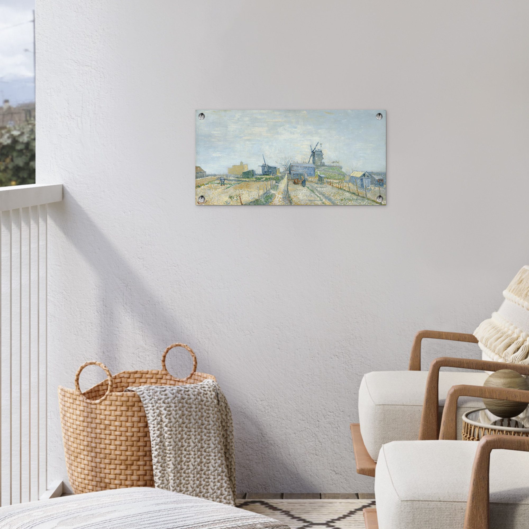 OnlyWow Poster für Garten Montmartre: Mühlen und Gärten - Vincent van Gogh, Gartenposter, Outdoor Bilder, Wetterfest, Garten Deko, 60x30 cm