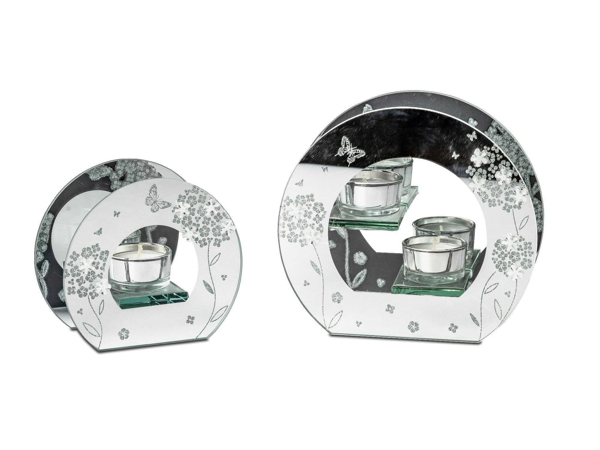 formano Windlicht Frühlingszeit, Spiegelglas, Silber, Blumen, H: 16.5cm