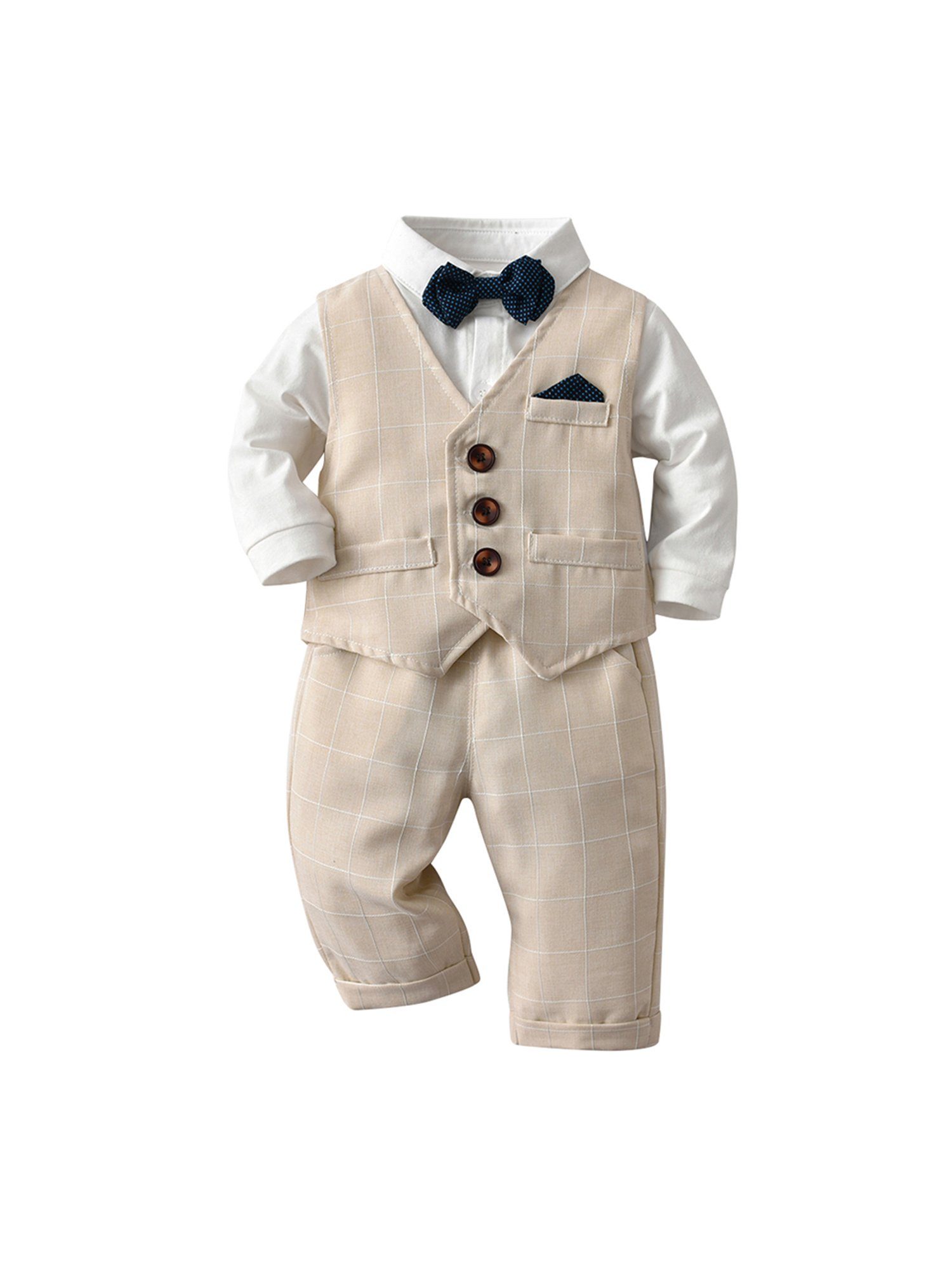 Lapastyle Jungen dreiteiliges Anzug Baby Langarm-Shirt, Hose, Set Khaki Weste,