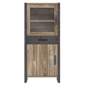 Newroom Vitrine Porter Vitrine Betonoptik und Picea Kiefer Modern Vitrinenschrank