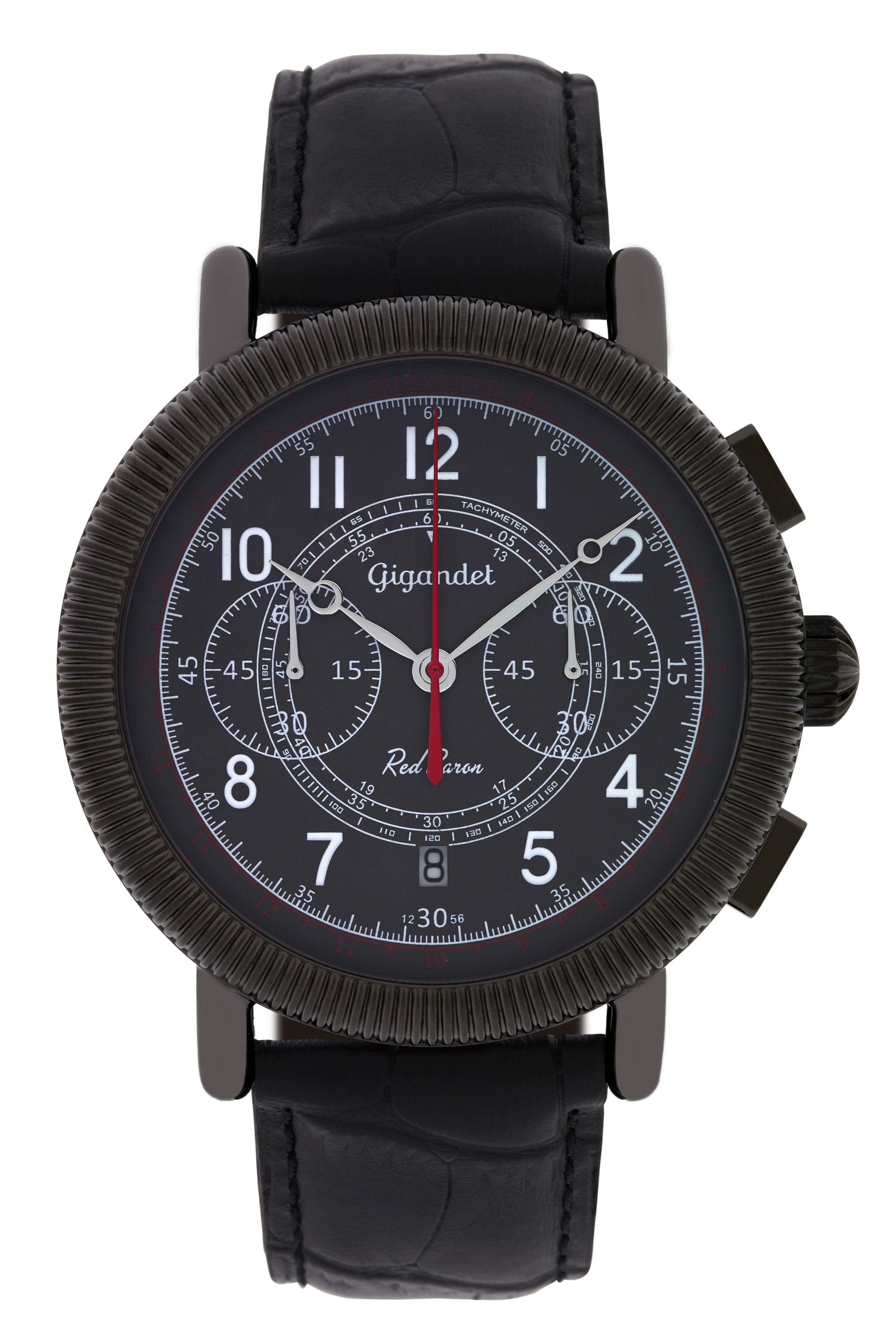 Gigandet Chronograph Red Baron IV, Mineralglas, Chronograph, Datumsanzeige, Tachymeter, Telemeter