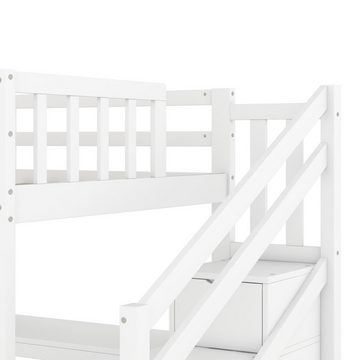 NMonet Hochbett Kinderbett (Geeignet für Jungen und Mädchen) Etagenbett, Massivholz, mit Treppe und Schreibtisch, 90x200cm