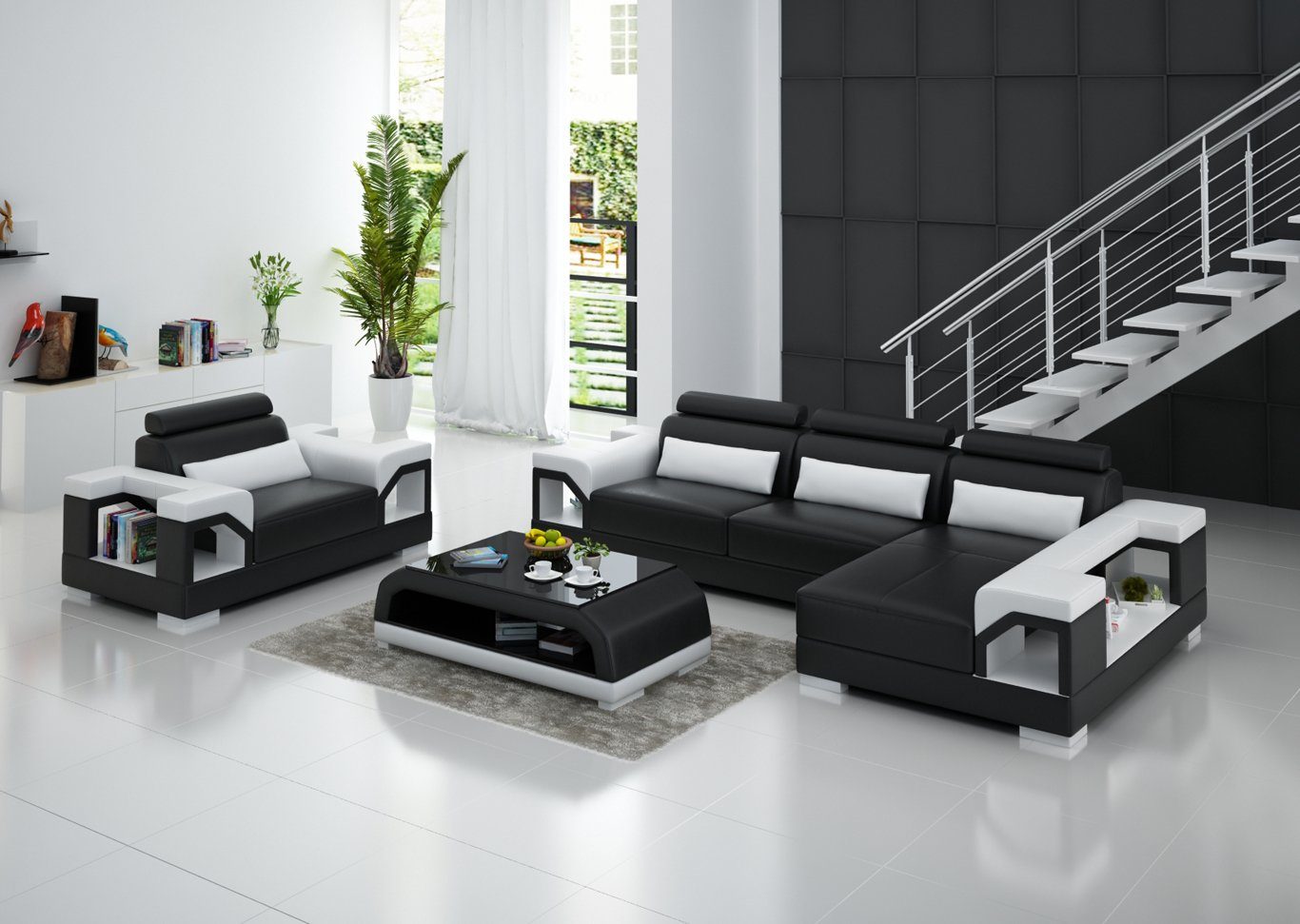 JVmoebel Wohnzimmer-Set, Wohnlandschaft Ecksofa L Form Sessel Set Garnitur Modern Sofa Schwarz/Weiß