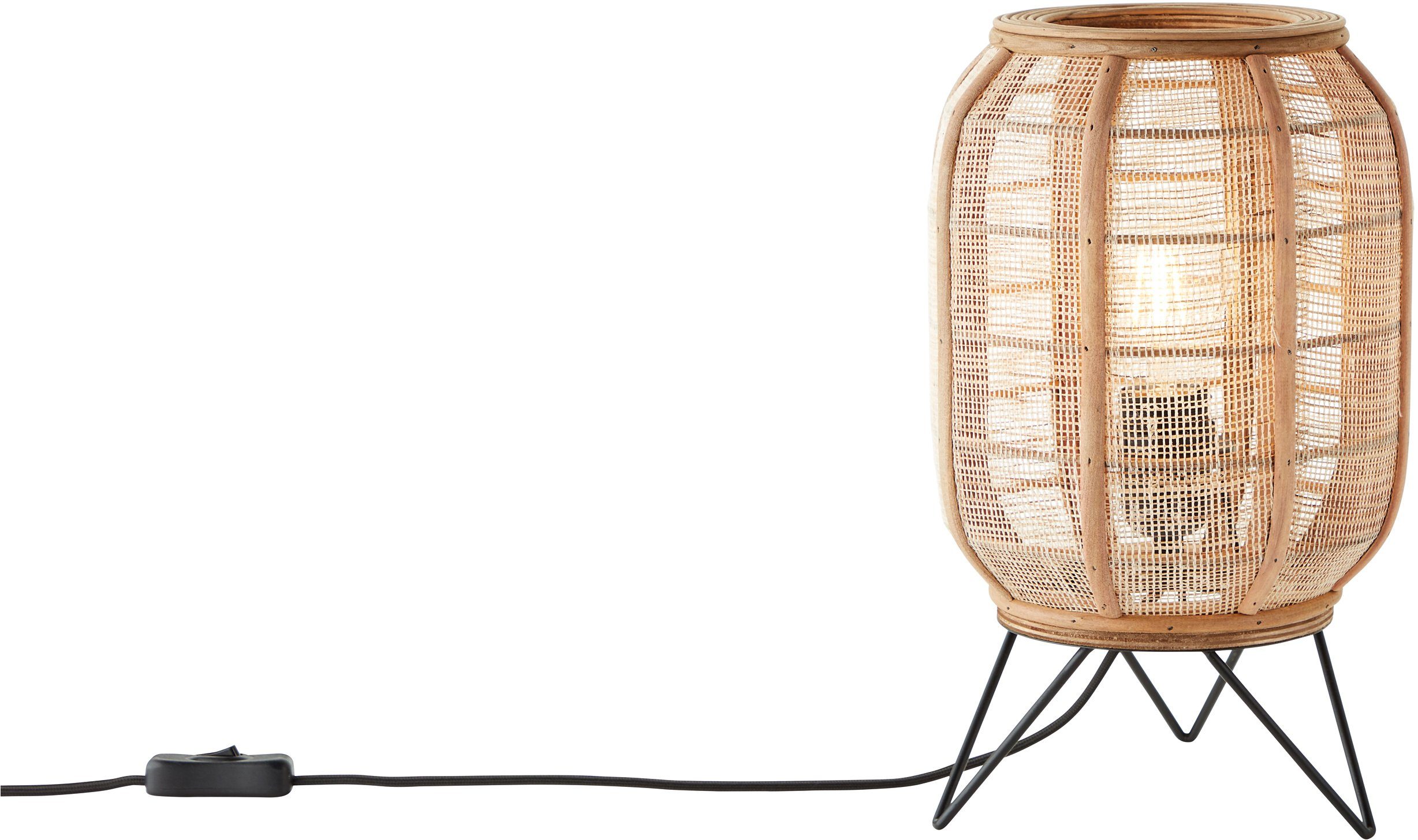 Home affaire Tischleuchte im Schirm aus Holz und Style Tischlampe Nature mit Rouez, Leuchtmittel, 32cm Textil ohne Höhe