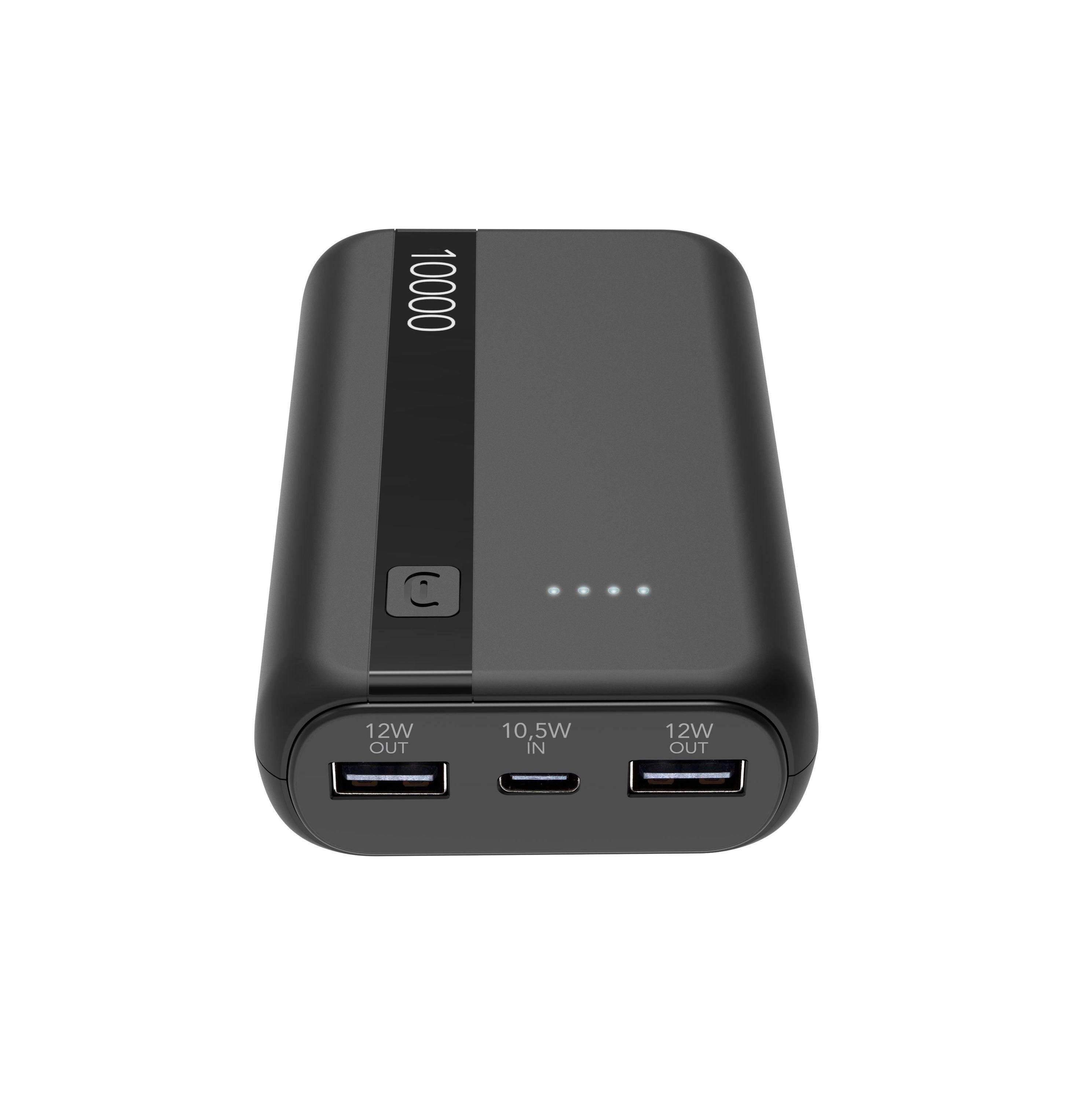 Powerbank 10000mAh Schwarz, USB-C, 12W, Li-Ionen-Akku mit LED-Anzeige Powerbank