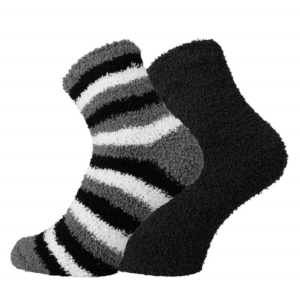 TippTexx 24 Kuschelsocken 2 Paar Kuschel Socken für die ganze Familie mit Anti-Loch-Garantie Ringel-Schwarz