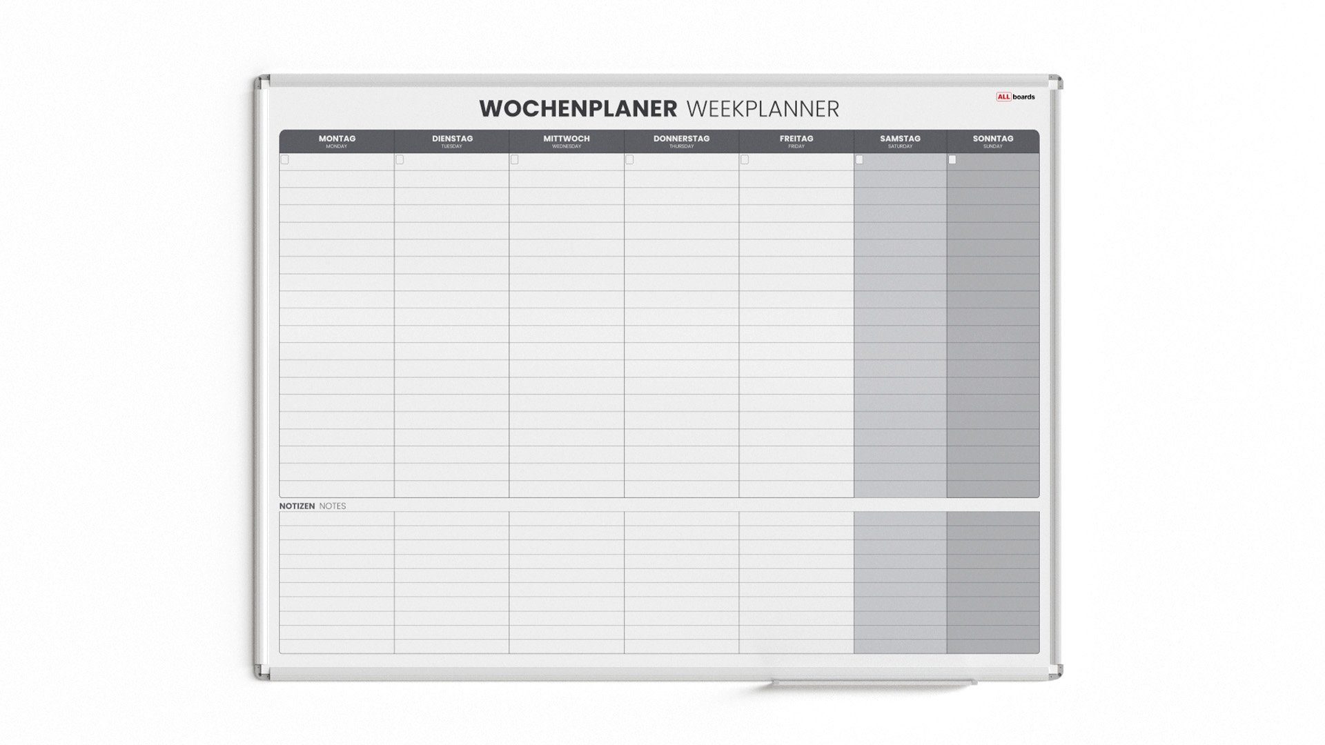 ALLboards Tafel Magnetischer Wochenplaner 120x90cm für Wochensplanungen