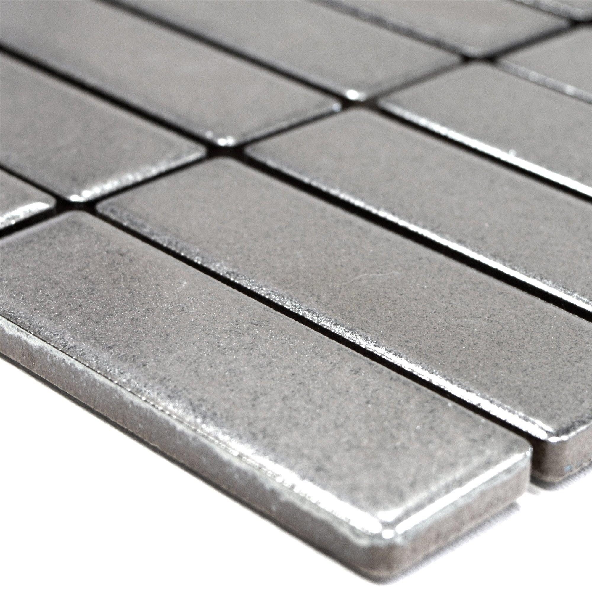 Mosafil Mosaikfliesen Keramik Mosaikfliesen Winnetou Silber Stäbchen, Keramik 29.000x29.700, silber, Verlegefertig auf ein Netz geklebt