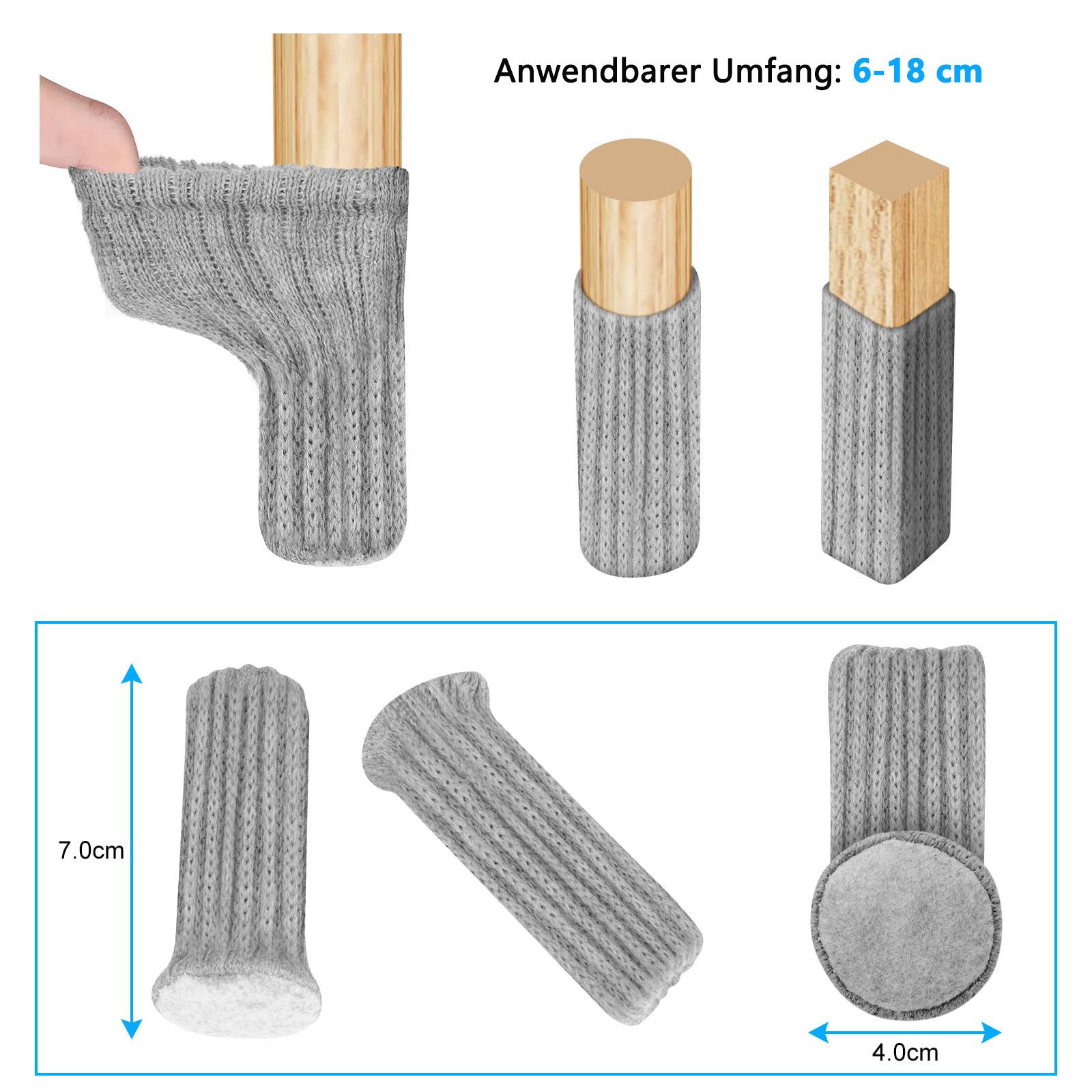 FOUORTUNATE-BEE Stuhlhusse 24 Stück Elastisch Möbelsocken Gestrickte Filz Stuhlbeinkappen, Dicke Unterseite, Antirutsch Pads für Möbel, Tisch, Bodenschutz