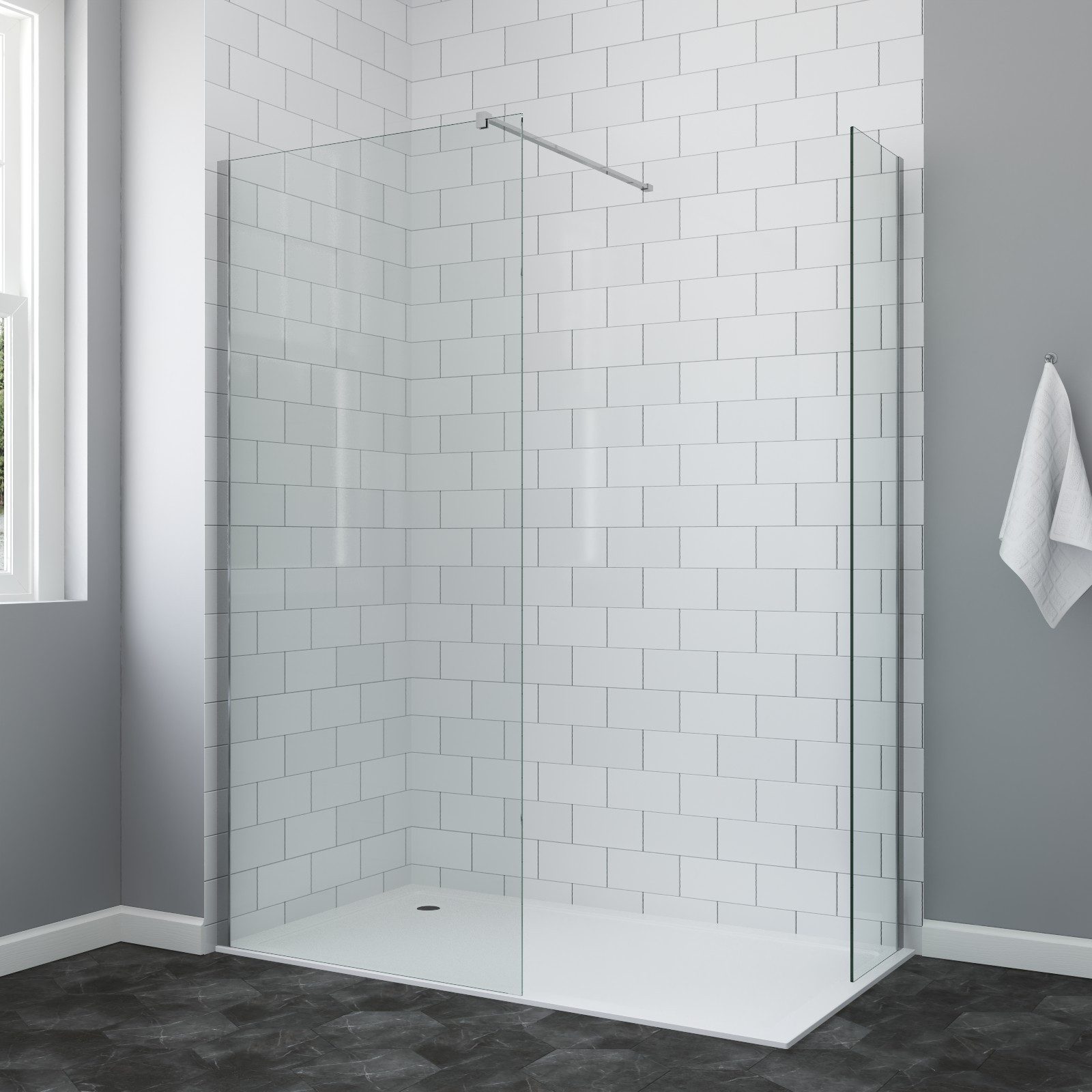 Walk-in-Dusche Glaswand Duschabtrennung mit Spritzschutzglas Walk in Duschwand Klar