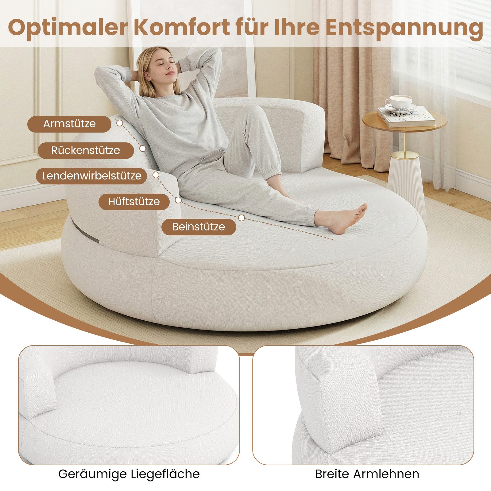 KOMFOTTEU Luftsofa, ergonomisches aufblasbarer Sessel mit abnehmbarem & waschbarem Bezug