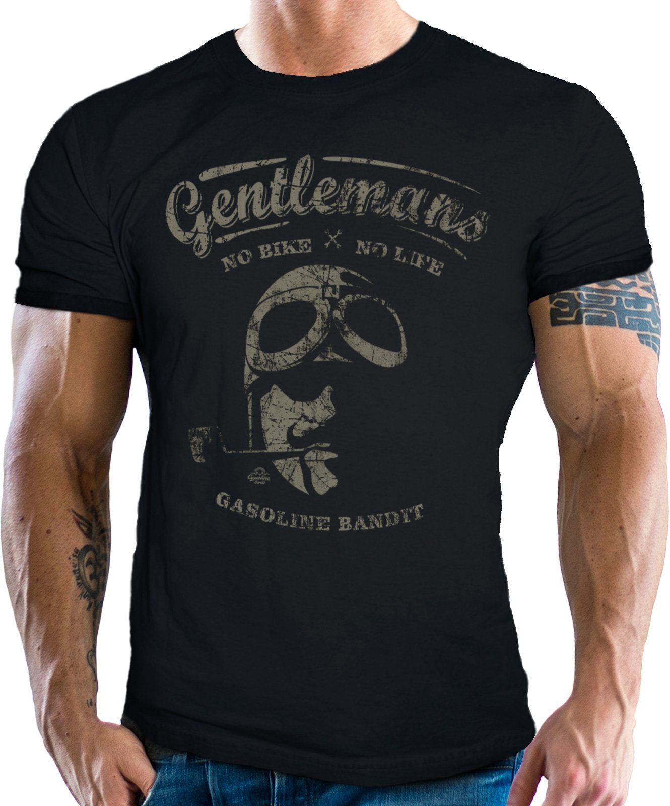 GASOLINE BANDIT® T-Shirt für die gepflegten Motorradfahrer: Gentlemen Rider No Bike - No Life