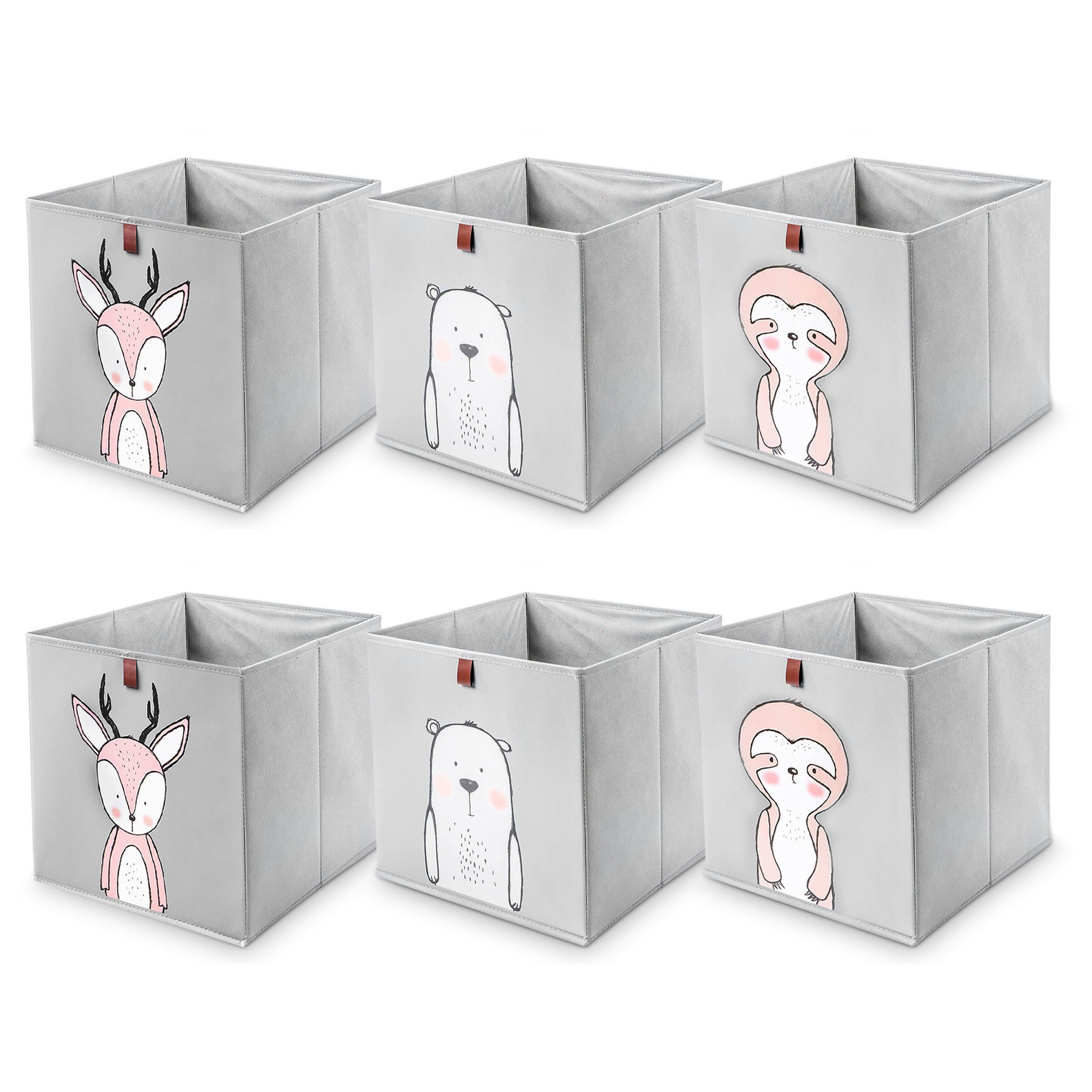 Centi Faltbox Aufbewahrungsboxen Kinder, Kallax Boxen mit Schlaufe zum  Herausziehen (Spar Set, 6 St., 33x33x33 cm), mit 3 Motiven, stabil und  abwaschbar, grau