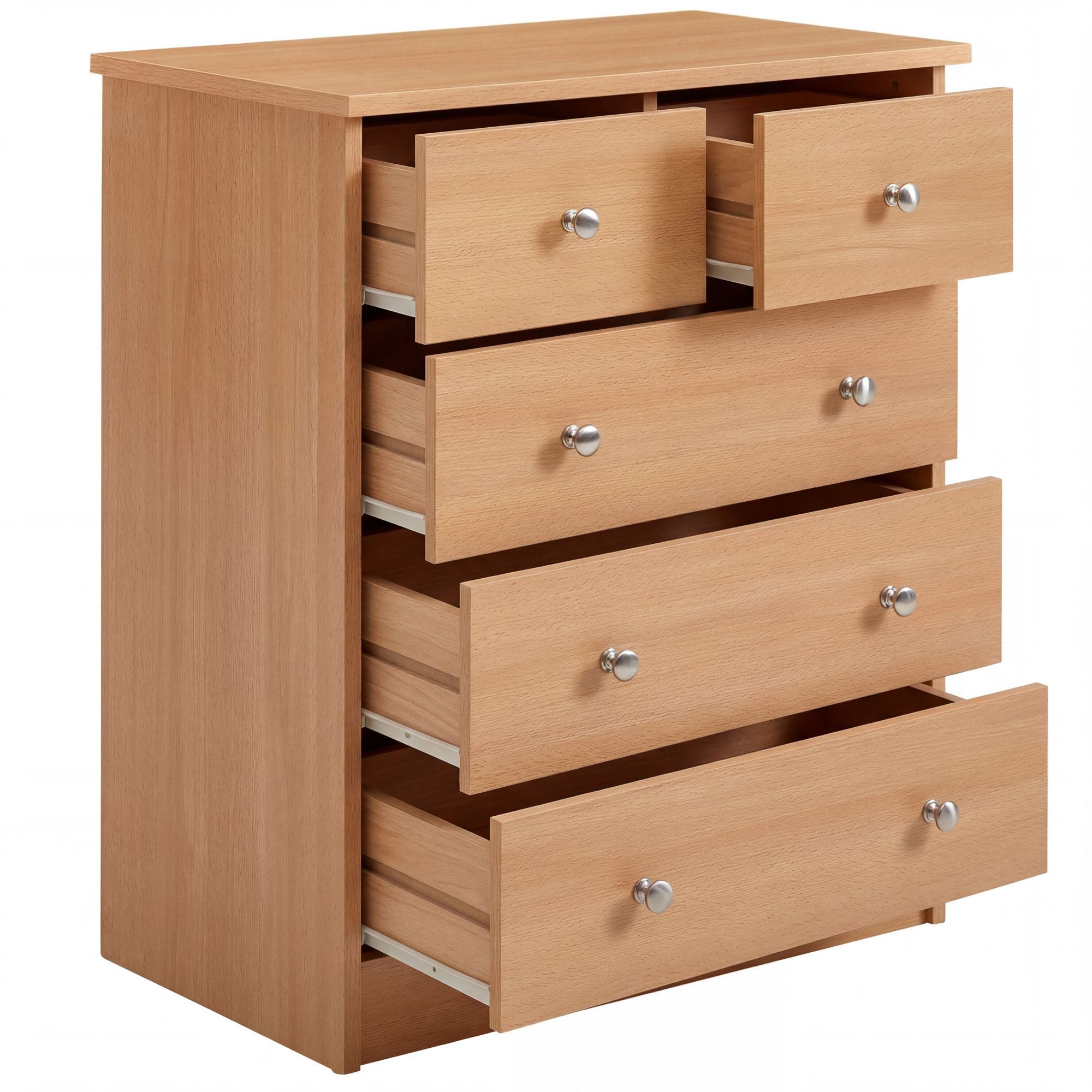 FINEBUY Sideboard SuVa1594_1 Schubladenkommode mit 5 Schubladen 60cm Kommode zeitlos (Kommode 60x70x35 cm Buche mit 5 Schubladen Modern), Kommodenschrank Flur, Design Mehrzweckanrichte