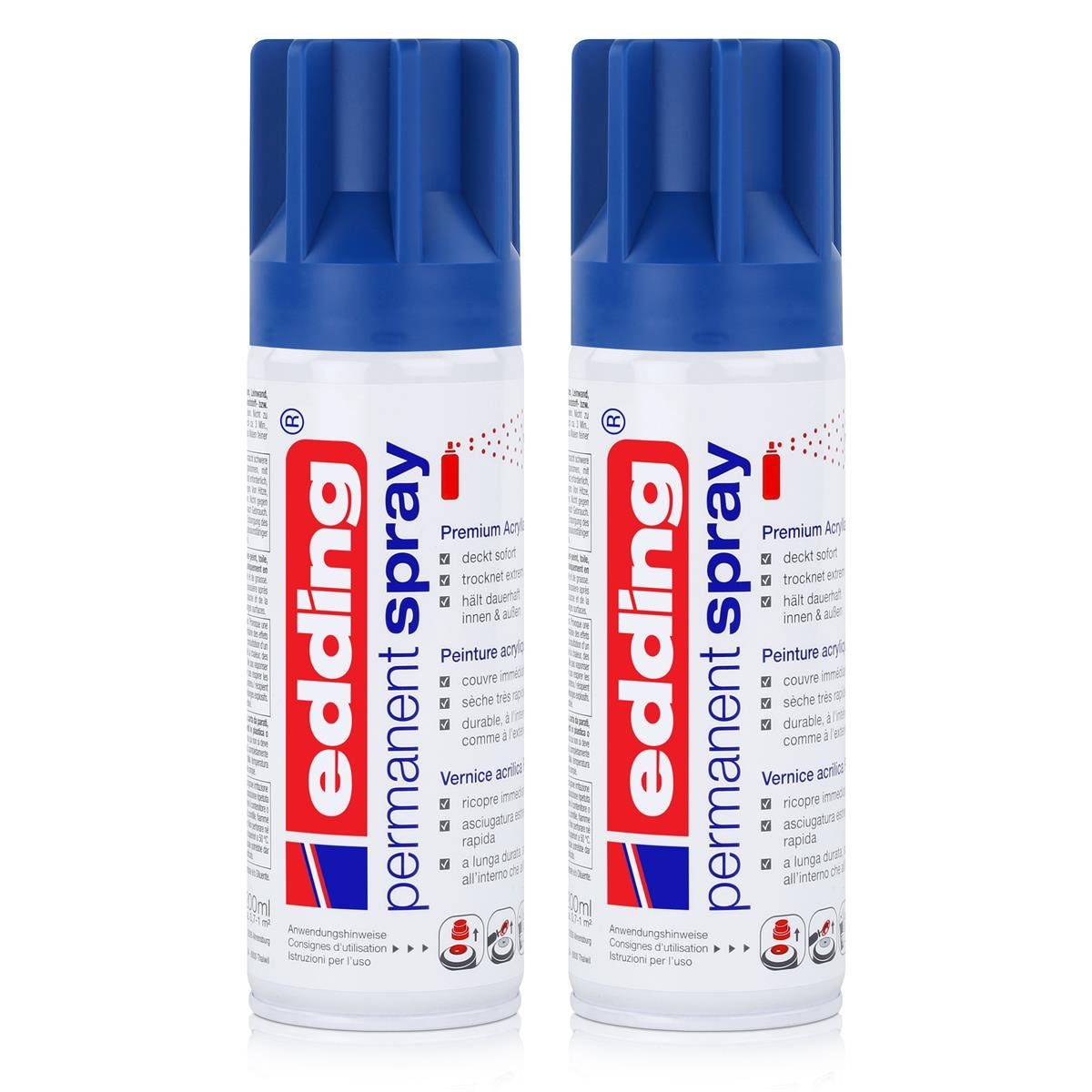 edding Sprühfarbe enzianblau 2x Acryllack, edding RAL 200 Permanent 501 ml Spray Premium