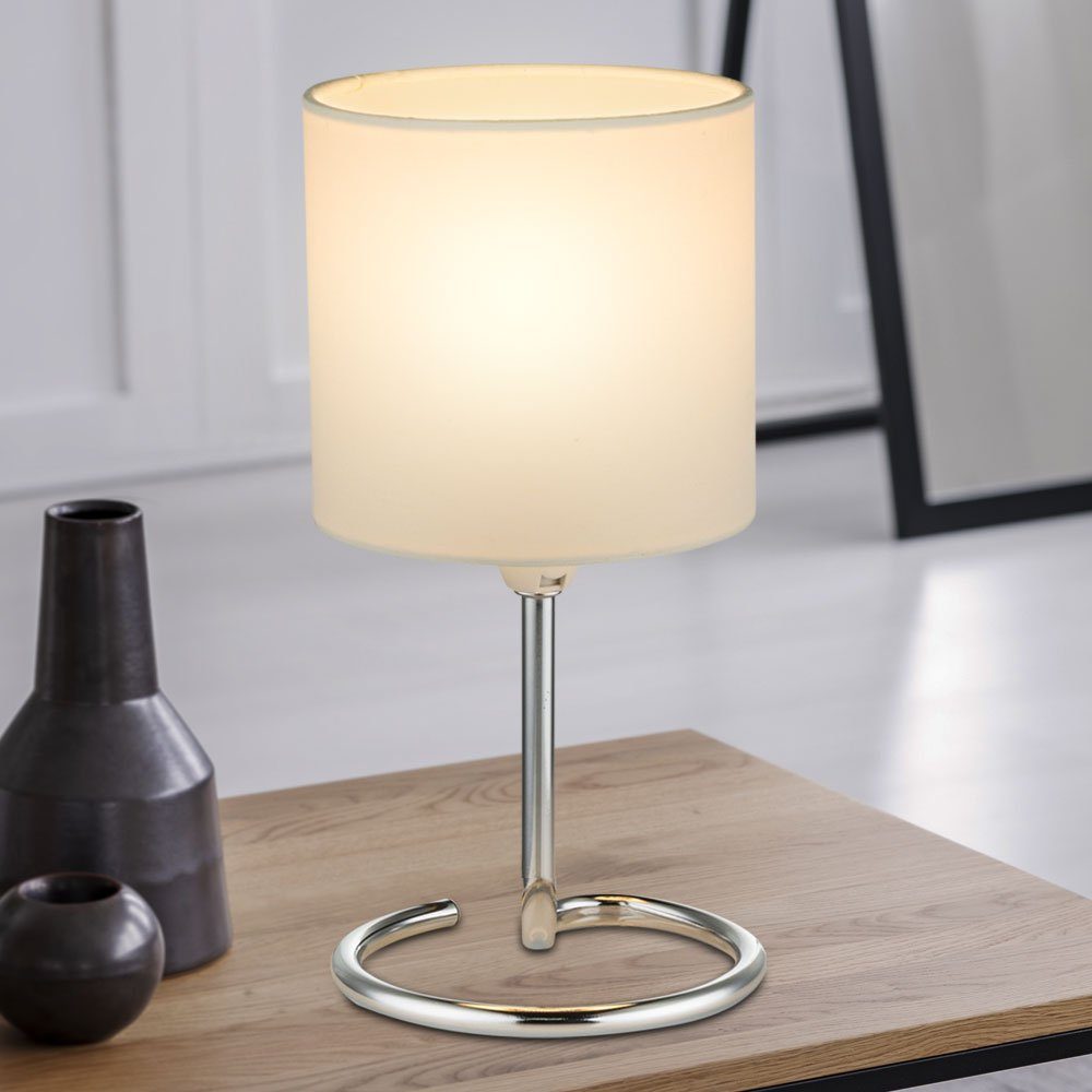 Chrom Lampe Tisch Textil Farbwechsel, Leuchtmittel Leuchte Fernbedienung Warmweiß, Tischleuchte, Lese LED Nacht etc-shop weiß inklusive,