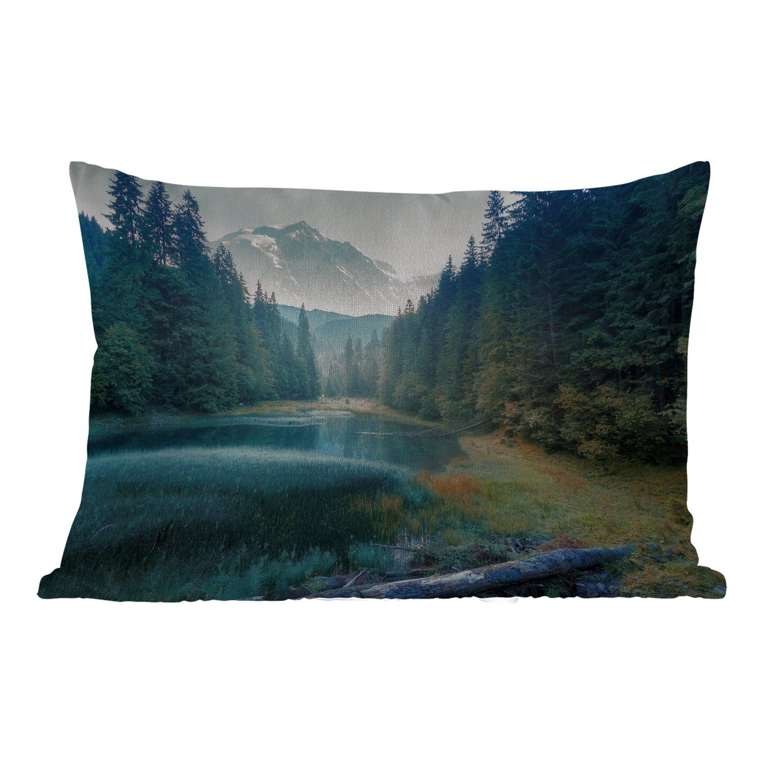 MuchoWow Dekokissen Wald - Gras - Berge - Bäume - Natur, Outdoor-Dekorationskissen, Polyester, Dekokissenbezug, Kissenhülle