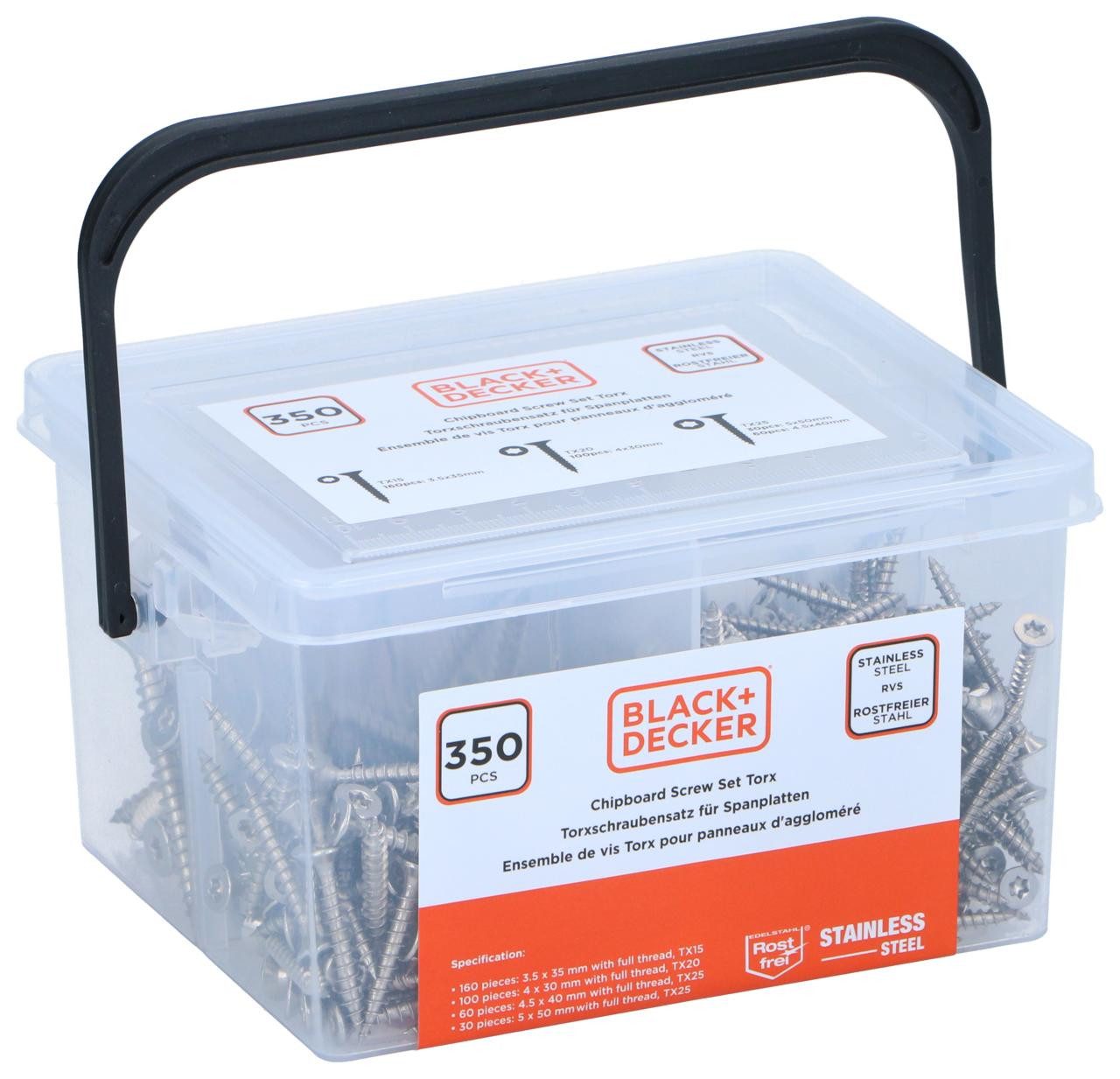 Black + Decker Schrauben-Set BLACK+DECKER Schraubensatz 350-tlg