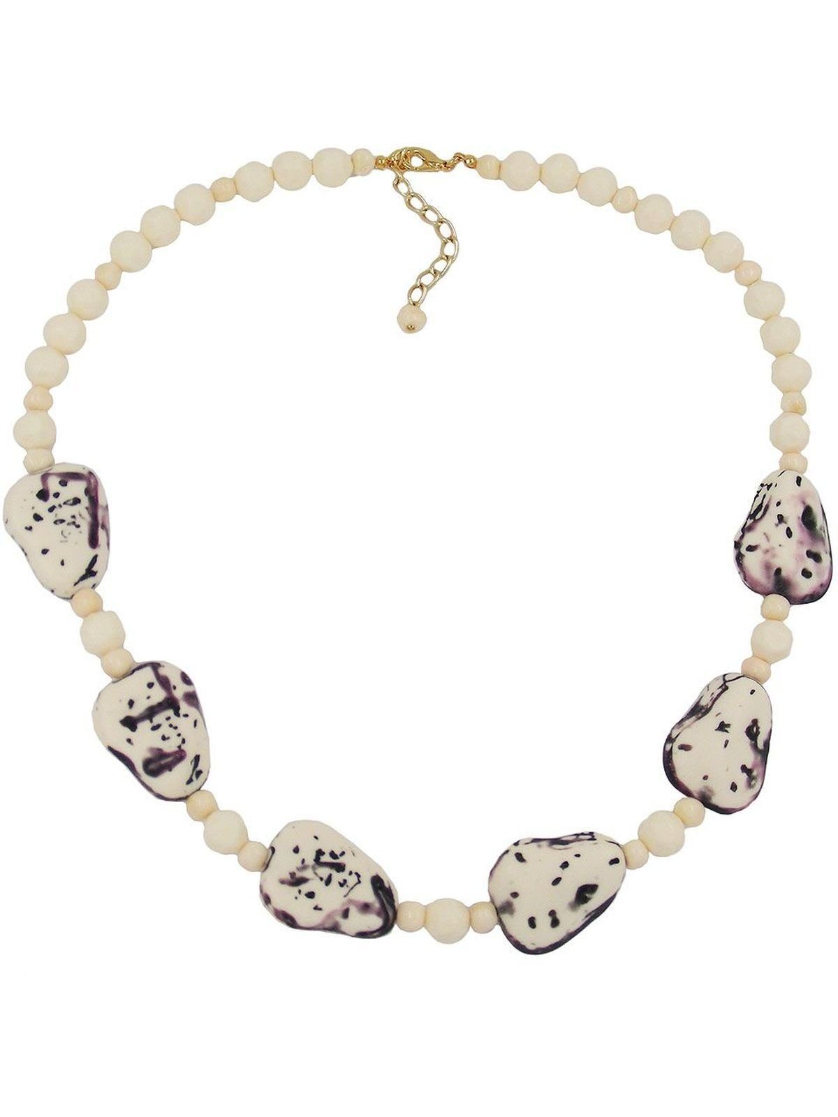(1-tlg) Perlenkette Steinperle Kunststoffperlen elfenbein-lila 53cm Gallay