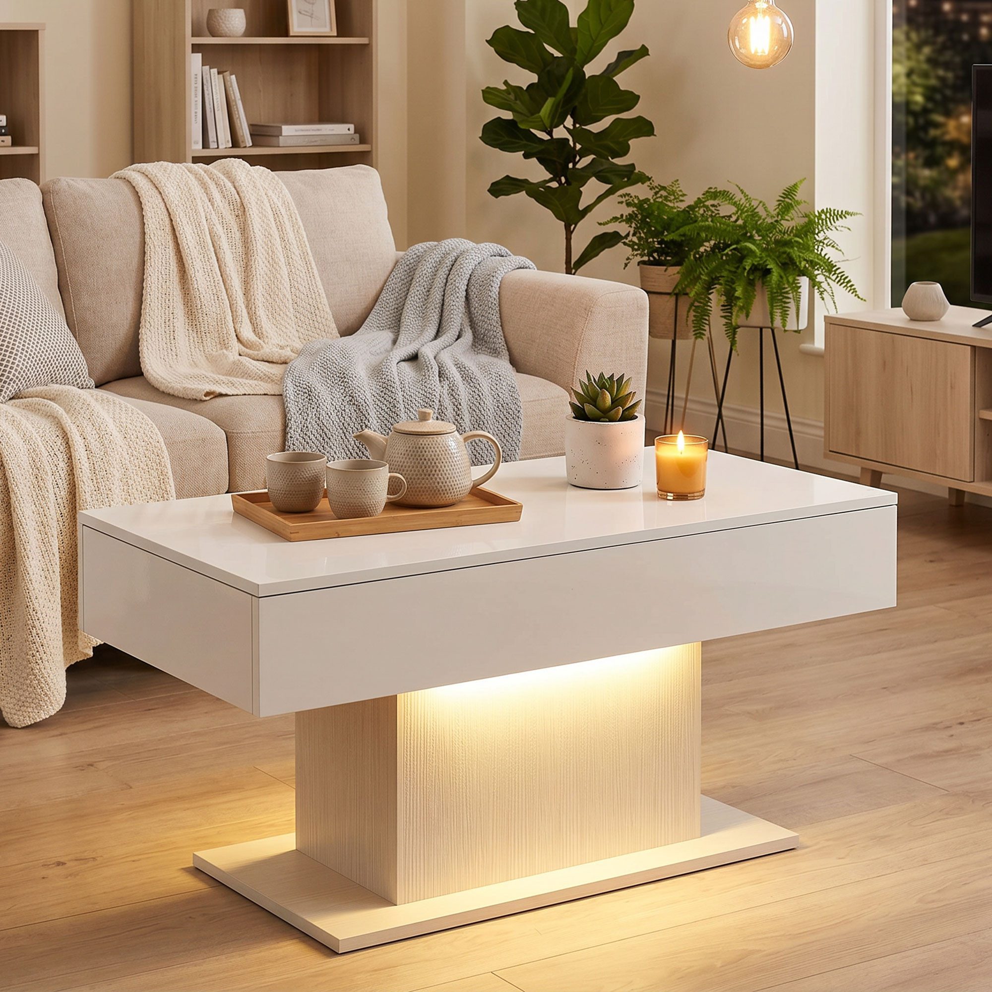 HOMCOM Couchtisch Wohnzimmertisch Kaffeetisch mit Fernbedienung 108x48x55cm Weiß (Kaffeetisch, 1-St., 1 Tisch), für Wohnzimmer, 108 x 48 x 55 cm Weiß