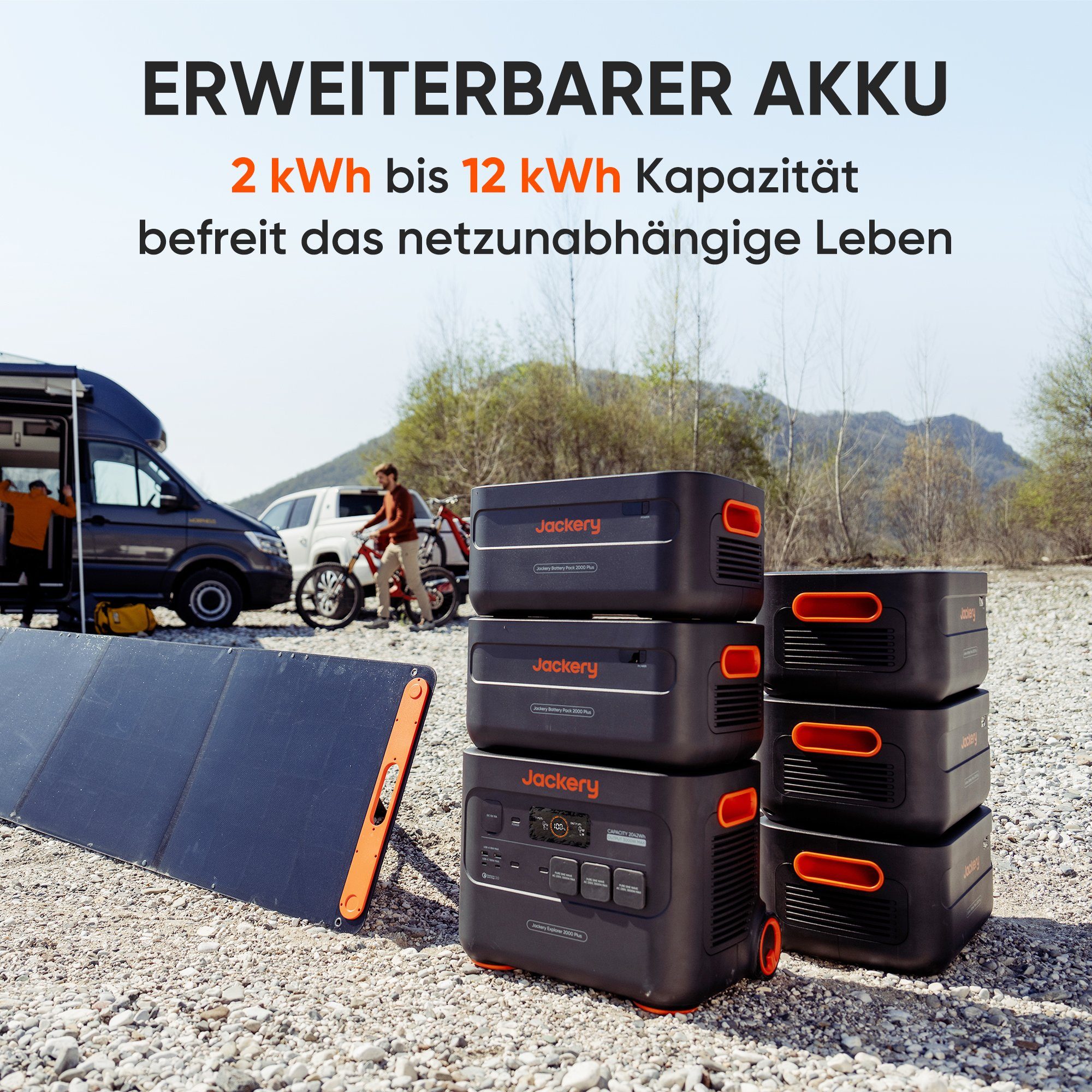 x Jackery Erweiterbarer mit Explorer Stromgenerator Akku, 6000, Solarmodul 2 x Explorer Kit 2000 200W Plus mit 2