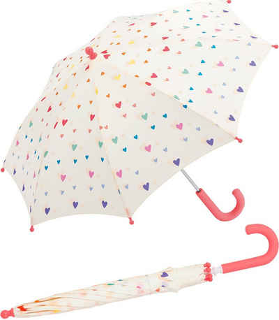 Esprit Stockregenschirm kleiner Stockschirm für Kindergartenkinder, mit niedlichem, bunten Herzen-Design für Mädchen