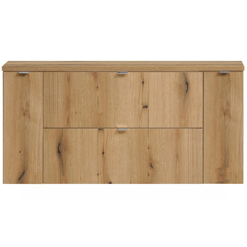 Lomadox Doppelwaschtisch NEWPORT-56-OAK, 120cm, in Eiche, Metallgriffe Chrom glänzend