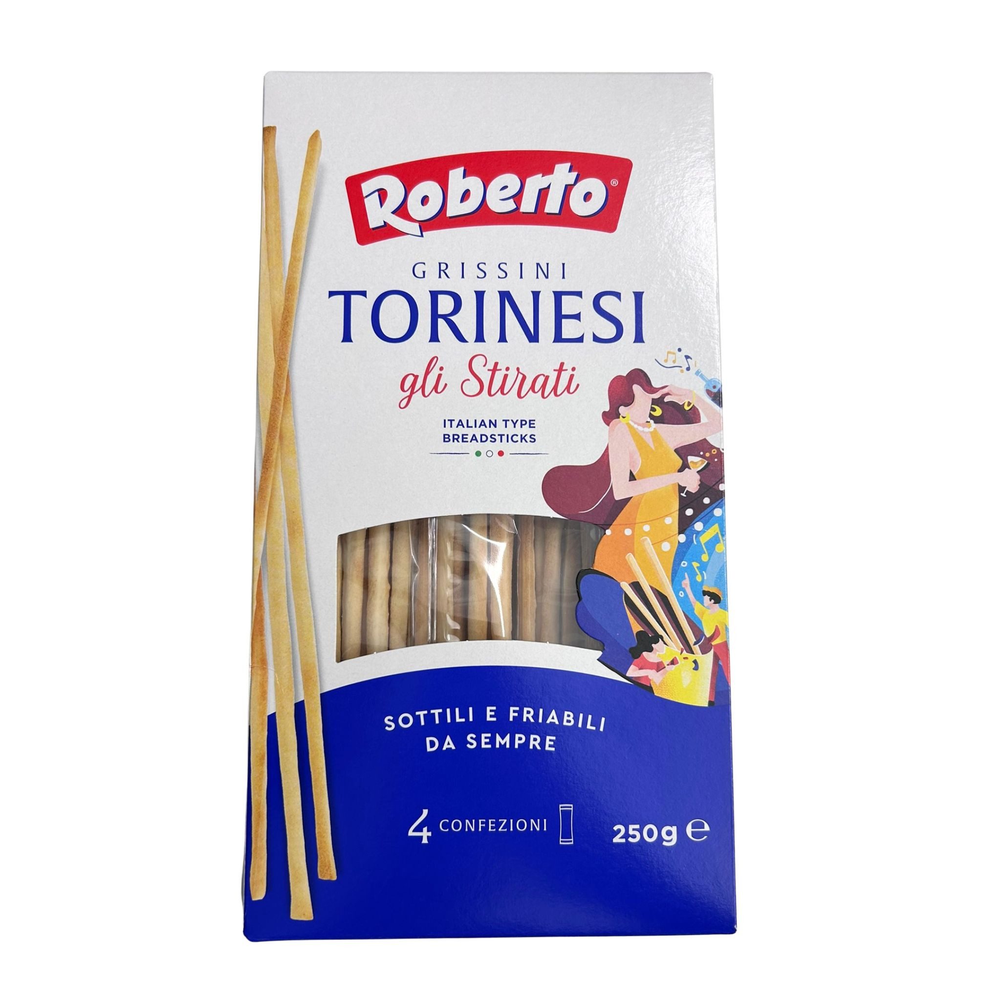 Roberto Industria Alimentare SRL Knabberei Roberto Grissini Torinesi 12x250g, (dünne Torinesi Stangen als Snack, Beilage oder im Büro)
