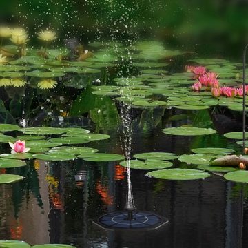 GARVIDA Gartenbrunnen Solar-Gartenfontäne mit 6 Sprühaufsätze - schwarz, Wasserspiel Gartendekoration Springbrunnen Teich Pumpe