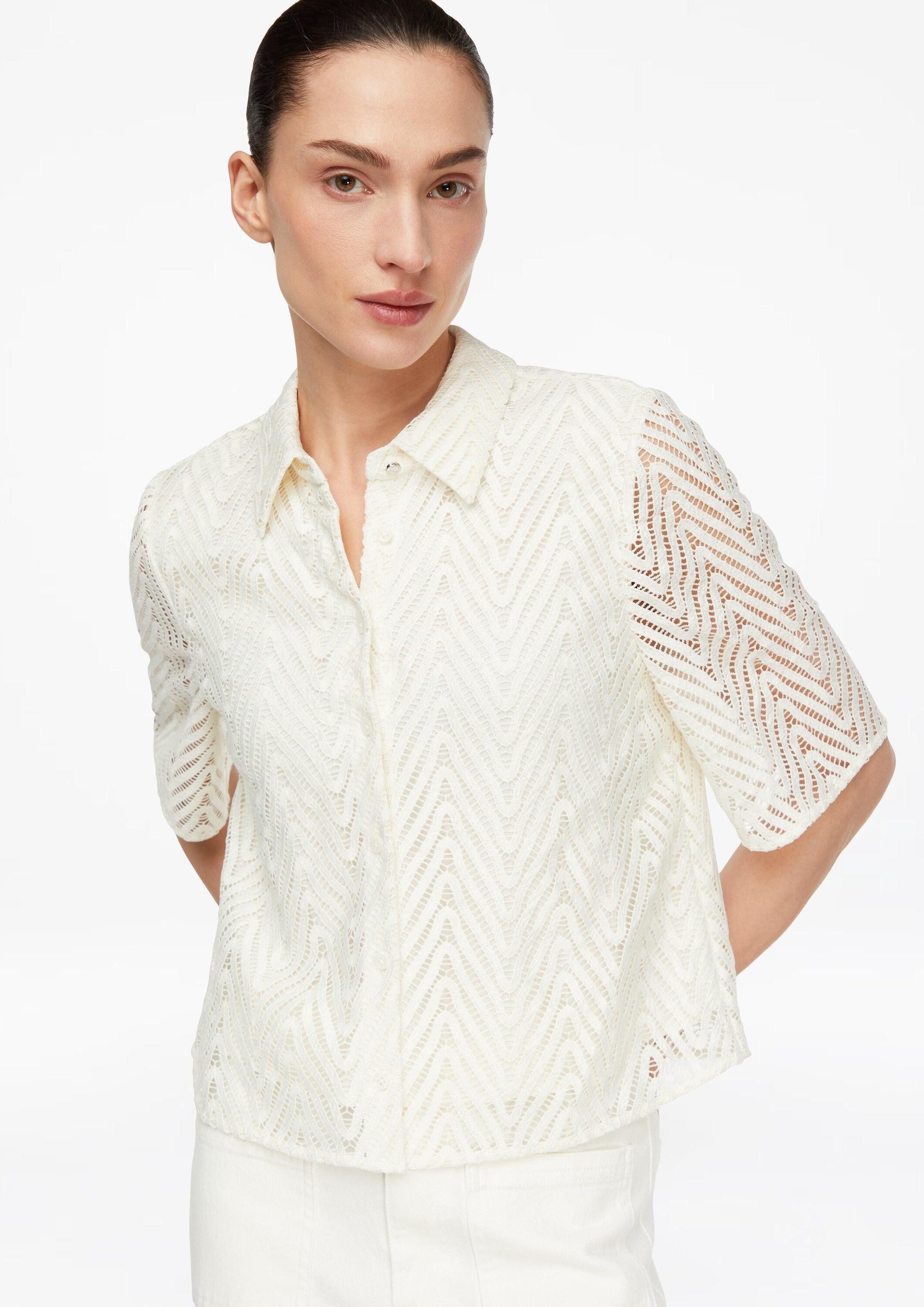 comma Kurzarmbluse Bluse Spitzenbluse mit Viskose-Futter