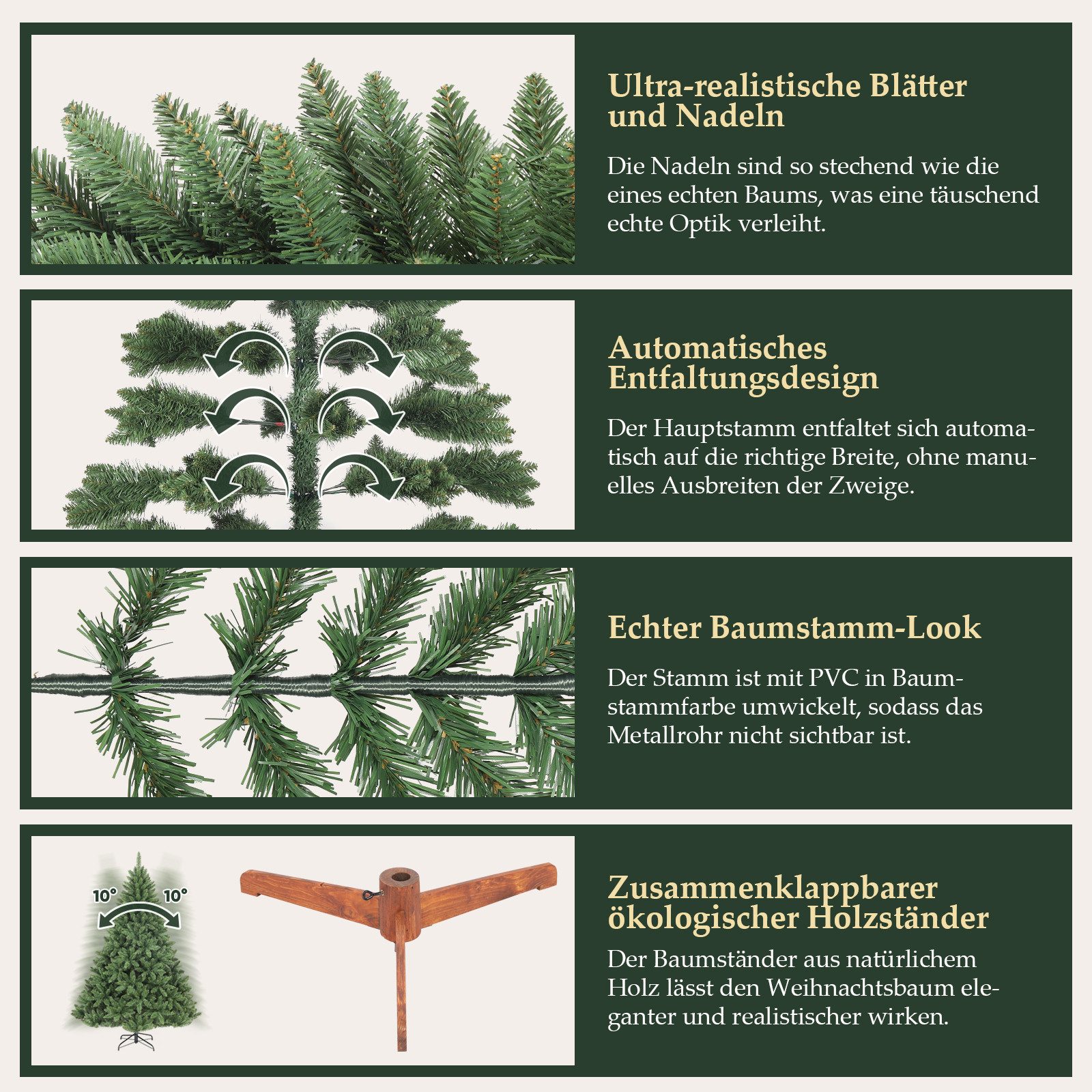 Salcar Künstlicher Weihnachtsbaum Christbaum Künstlich Tannenbaum mit PVC Nadeln und Echt Holzständer, Nordmanntanne, 120 cm mit 290 Zweigen – Bild 4 von 5