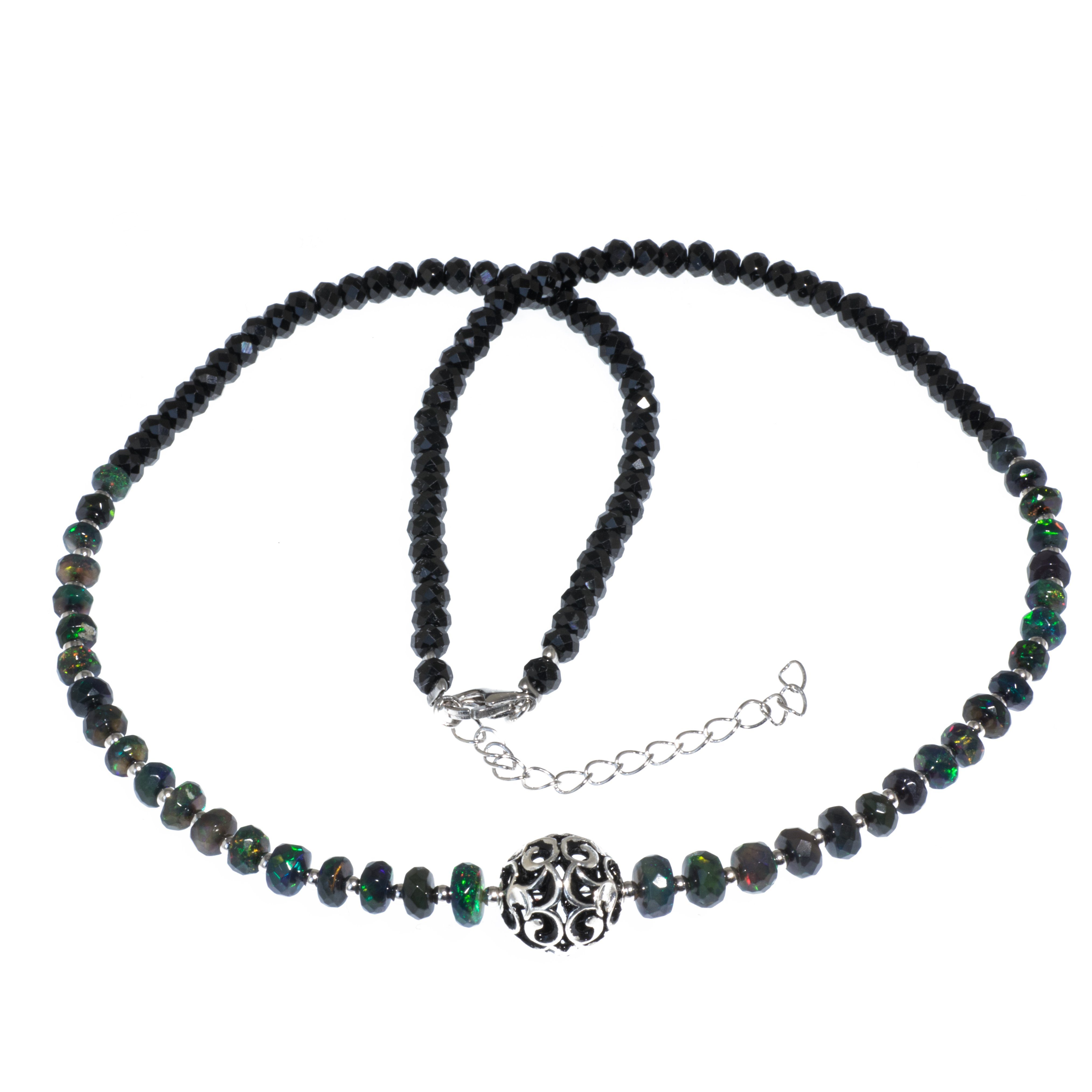 Perlenkette Kette mit echtem Schwarz Opal mit Silberkugel günstig online kaufen