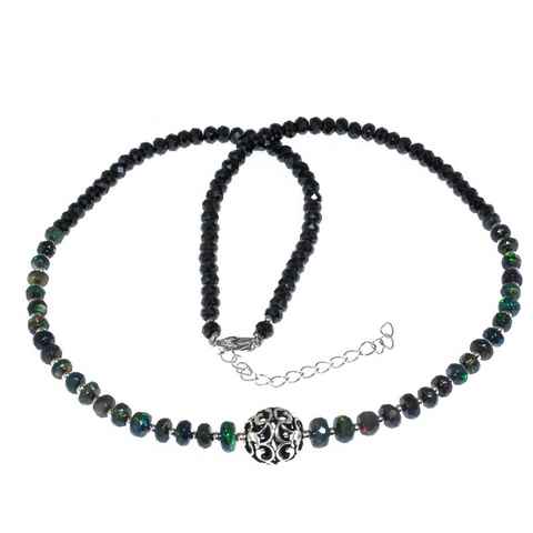 Bella Carina Perlenkette Kette mit echtem Schwarz Opal mit Silberkugel