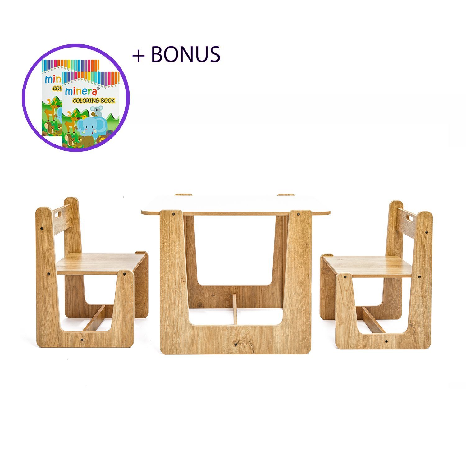 BoomDing Kindersitzgruppe »Kindertisch mit 2 Stühlen - wunderschöner  Kindertisch mit Stühlen nach Monterssori - ermöglicht kindgerechtes Sitzen  und hilft bei der Entwicklung«