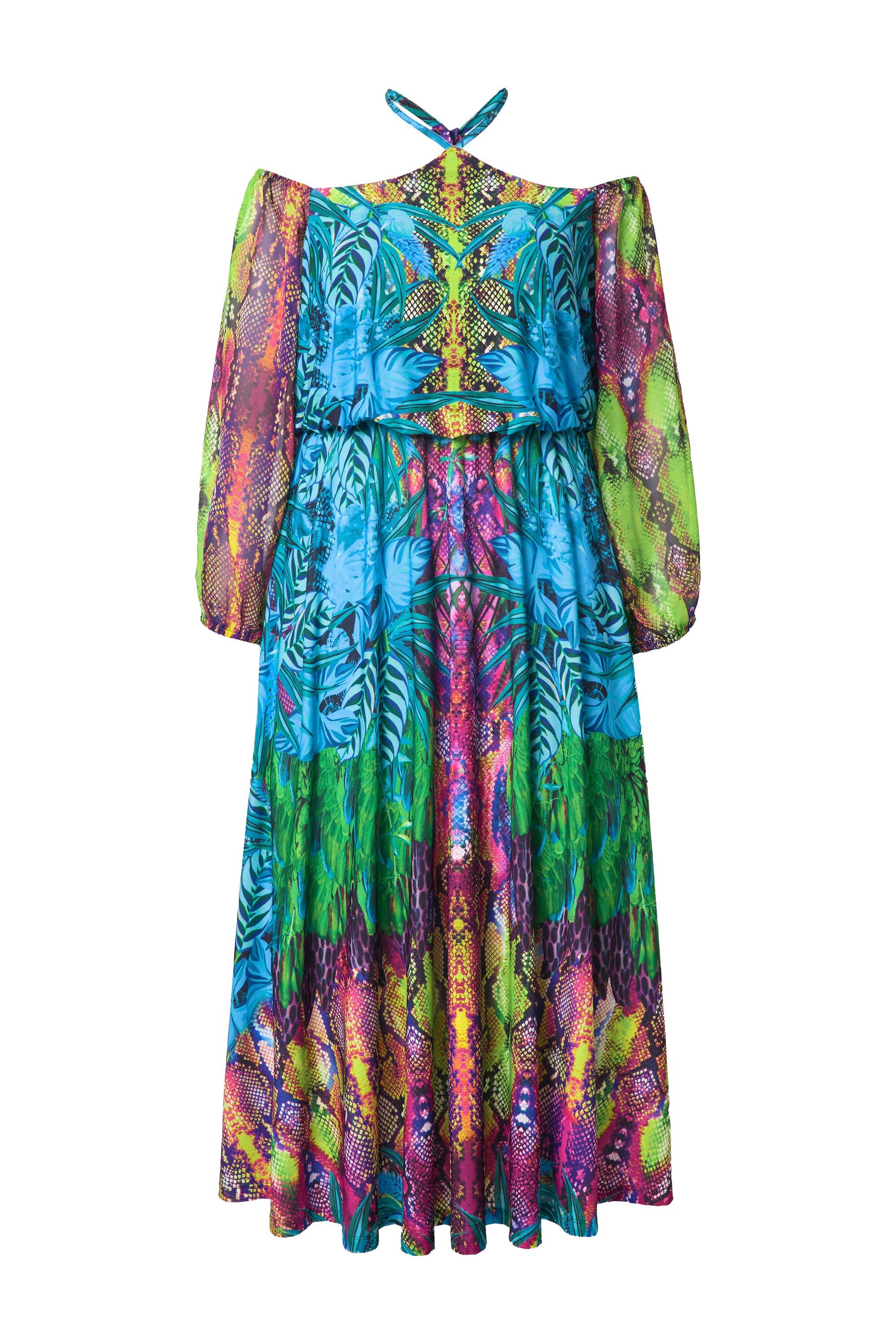Ulla Popken Maxikleid Offshoulder-Maxikleid Chiffon günstig online kaufen