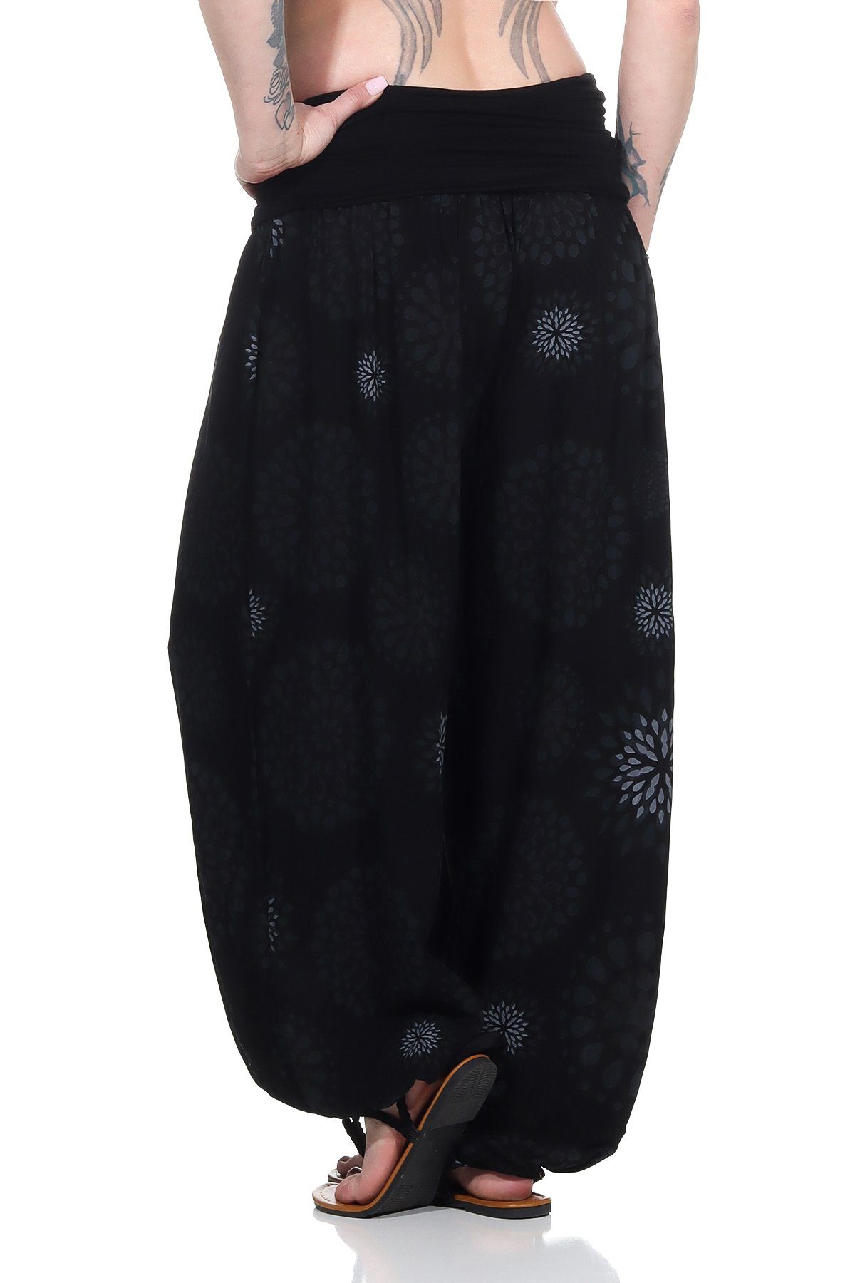 Damenmode Bund, Damen elastischem Haremshose für (1-tlg) leichte Schwarz Design mit Aurela Haremshose Pluderhose sommerliche sommerliches Yogahose