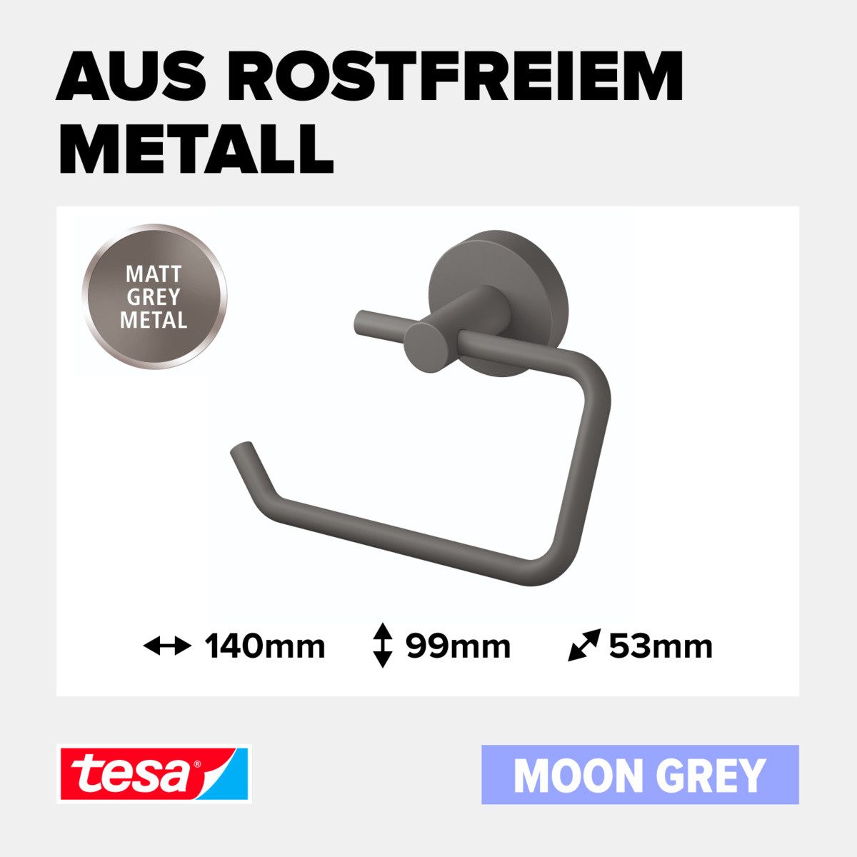 tesa Toilettenpapierhalter MOON Toilettenrollenhalter (Packung, MOON Grey), grau - 9,9 cm : 14 cm : 5,3 cm