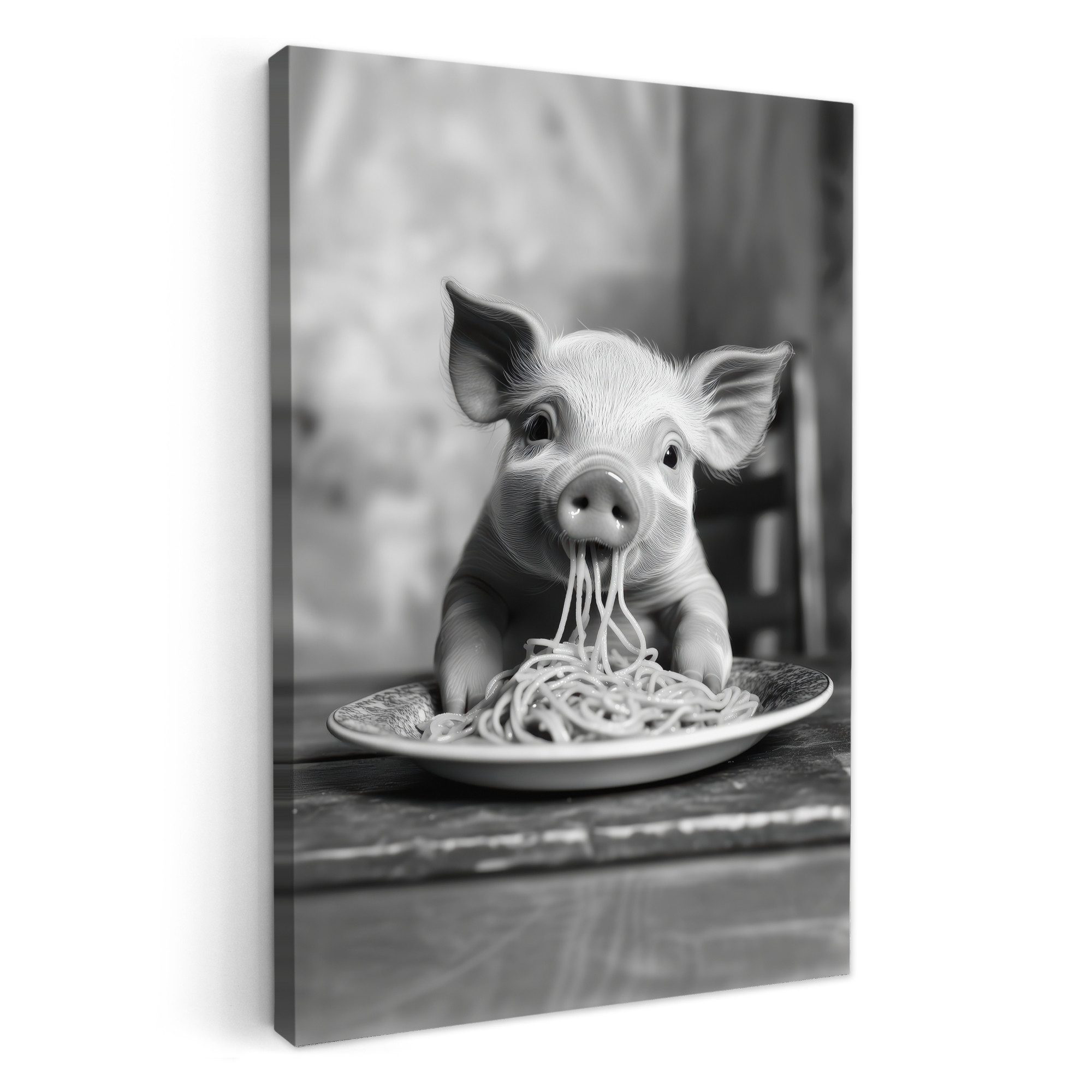 OneMillionCanvasses® Leinwandbild Schwein - Niedlich - Spaghetti - Schwarz günstig online kaufen