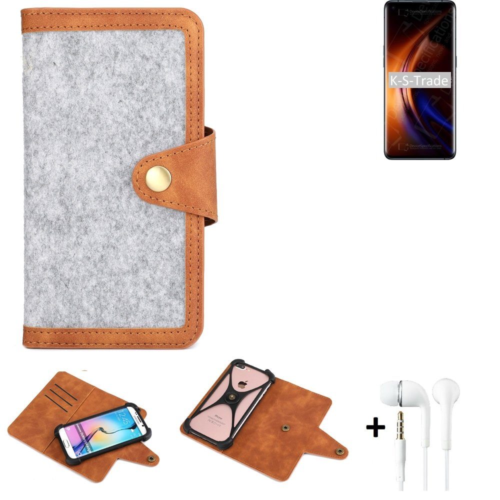 K-S-Trade Handyhülle für Oppo Find X3 Pro, Handyhülle + Kopfhörer Schutzhülle Filz Hülle Kunstleder