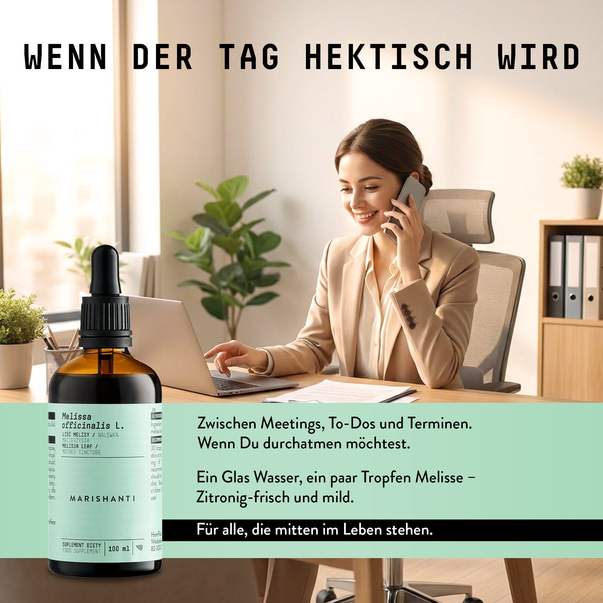 MARISHANTI Melissen Extrakt – alkoholfreie Tropfen, pflanzliche Tinktur aus den Blättern der Zitronenmelisse (Melissa officinalis) à 100 ml, – Vegan