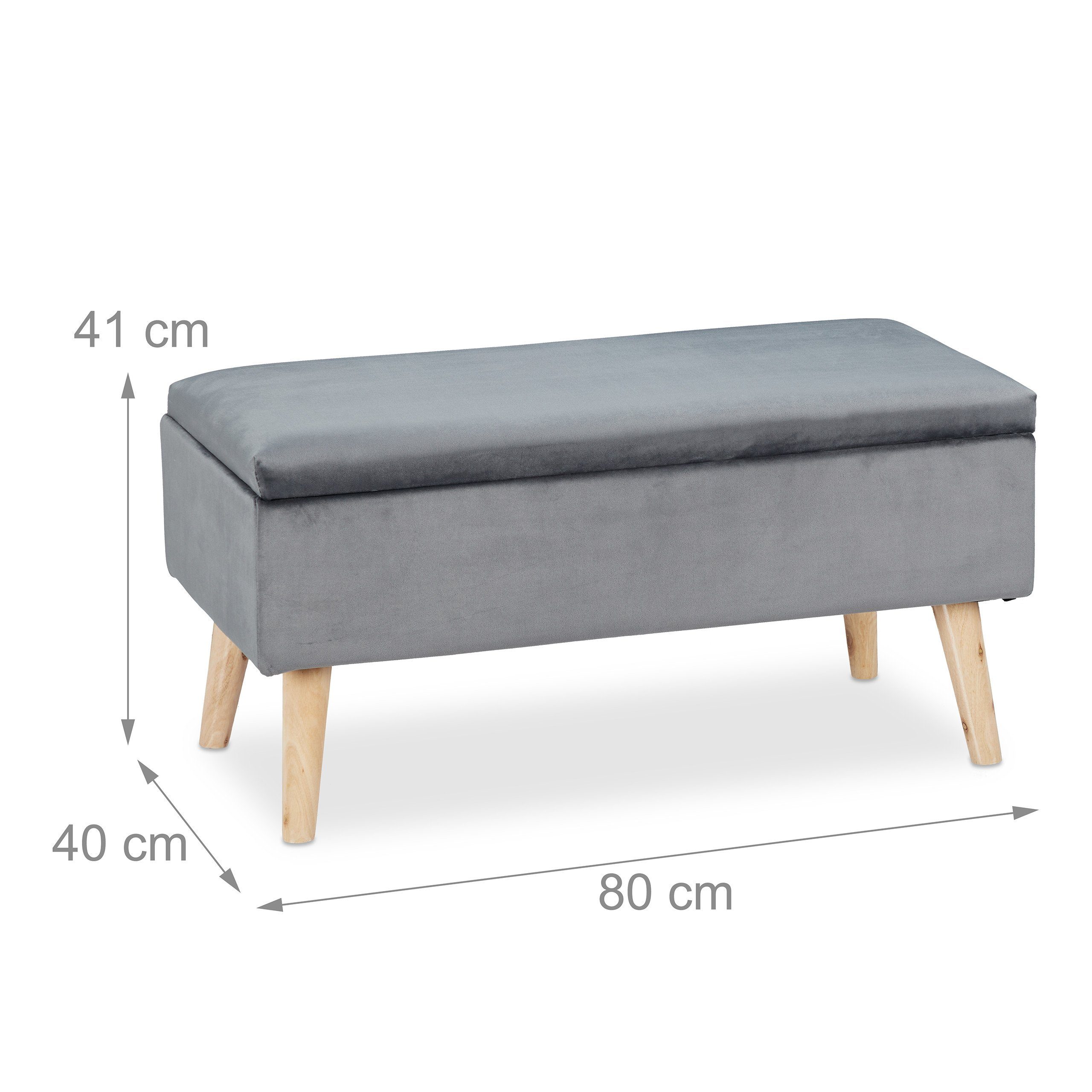 relaxdays Sitzbank Samt Sitzbank mit Stauraum (1-St), Dunkelgrau – Bild 4 von 5