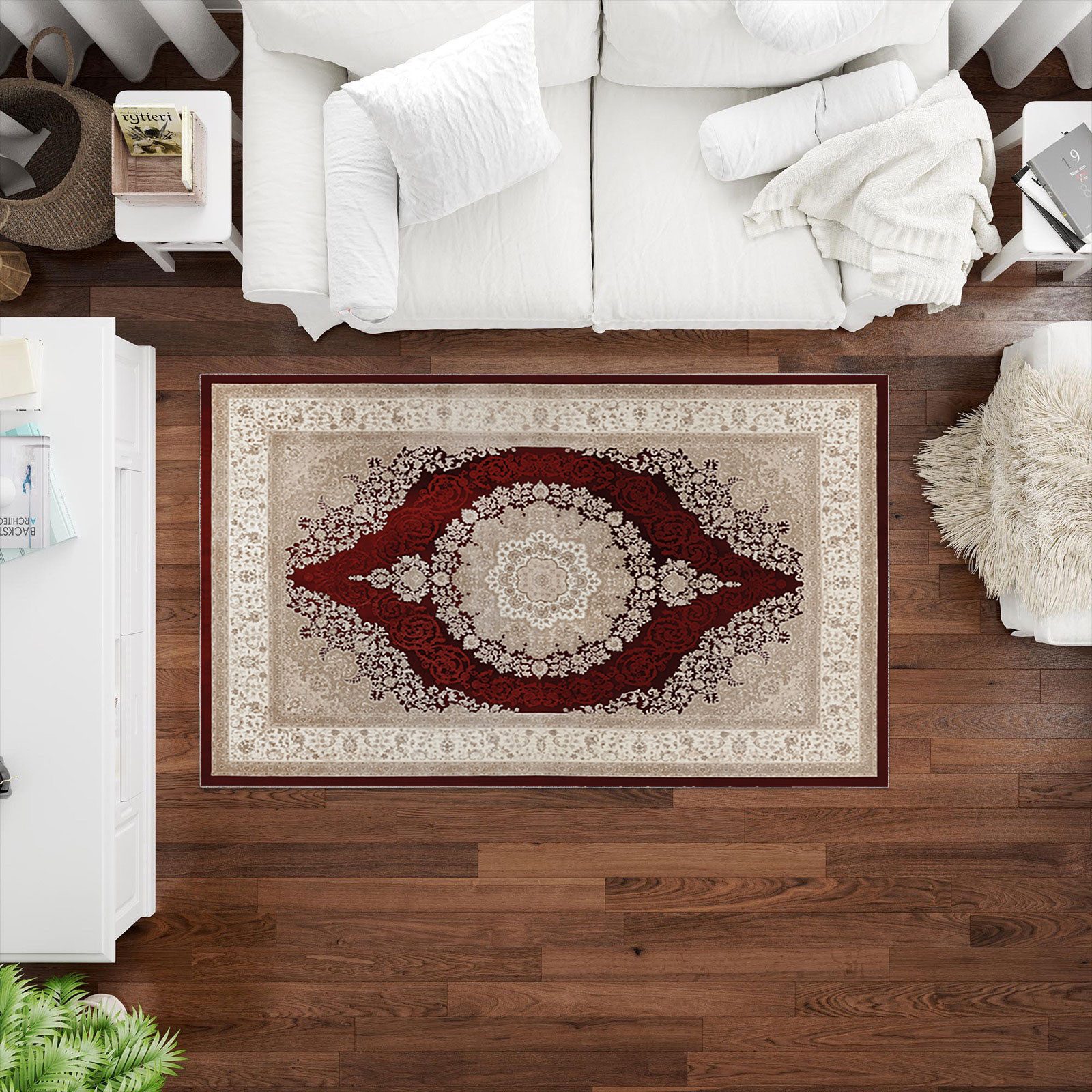 Jungengel Teppich Orient Persisch Design Wohnzimmer Rot Beige Waschbar Tepp günstig online kaufen