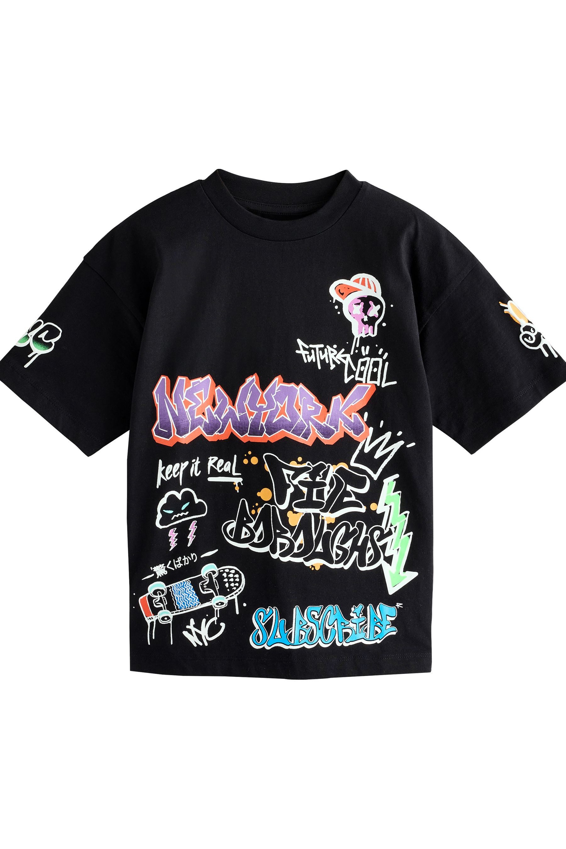 Next Print-Shirt Relaxed Fit Kurzarm-T-Shirts mit Grafik, 3er-Pack (3-tlg)