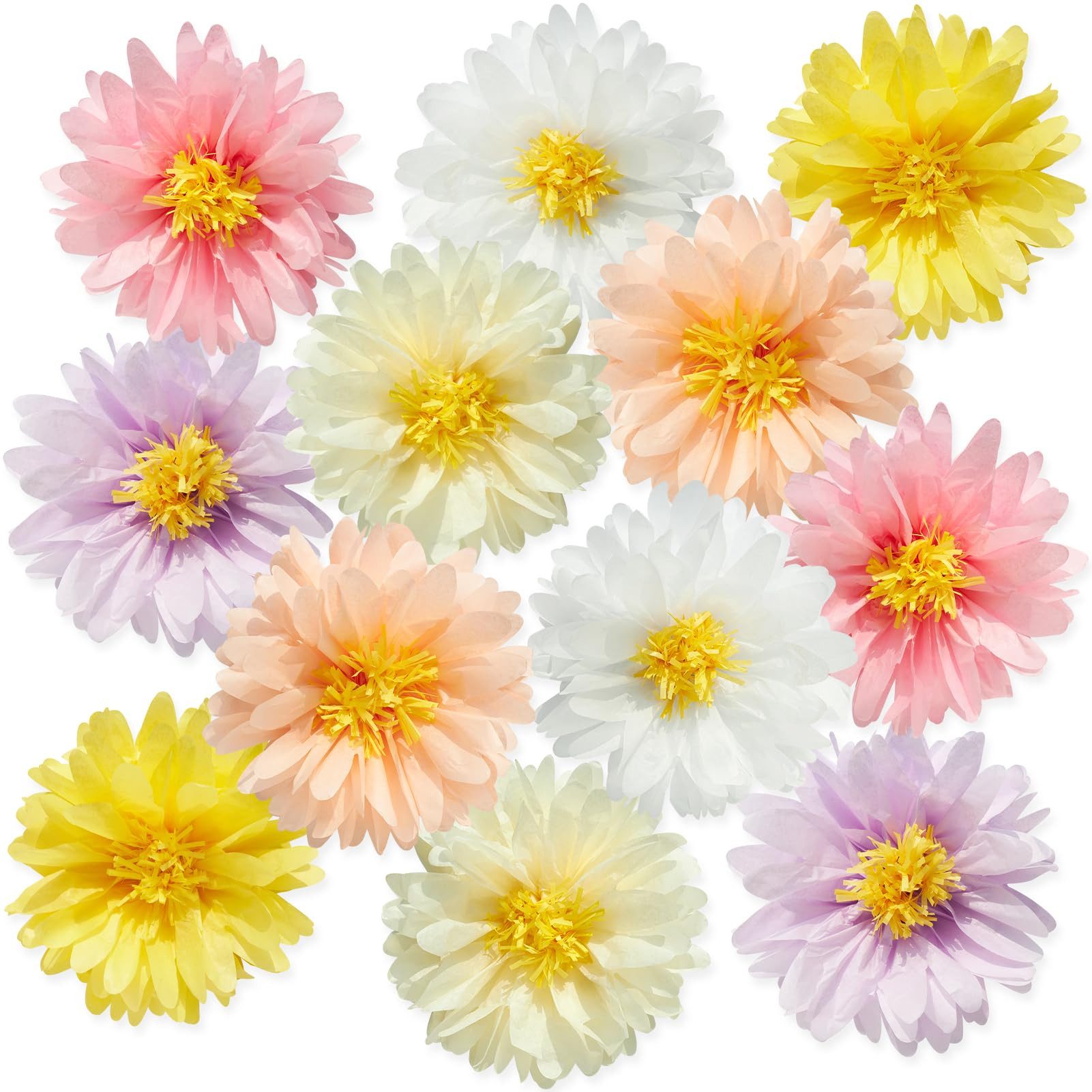 Pompon 12 Stück Papierblumen Pompons Deko 20cm Pastell Gänseblümchen Große